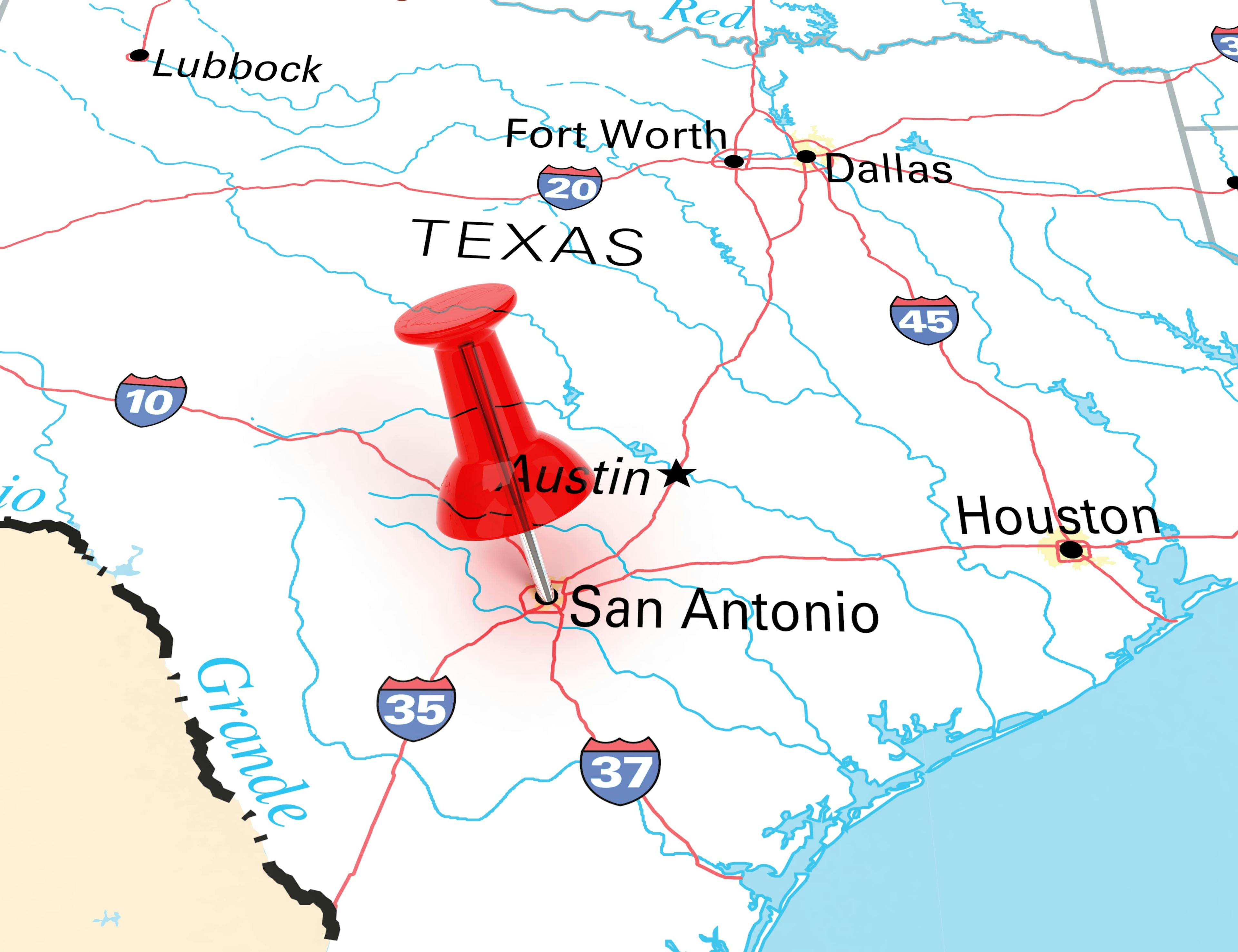 map of texas with pushpin