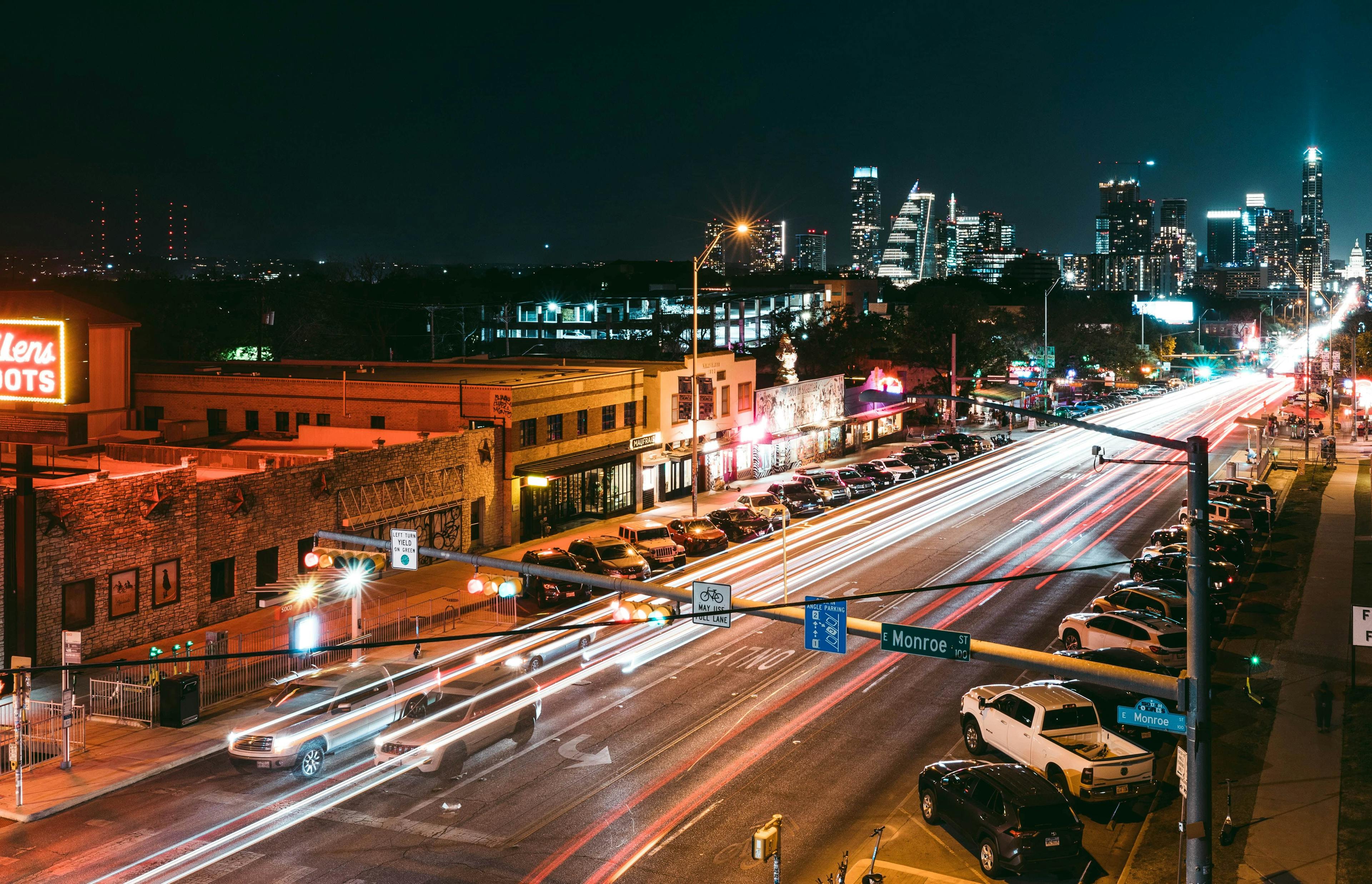 South Congress neighborhood in Austin TX at night