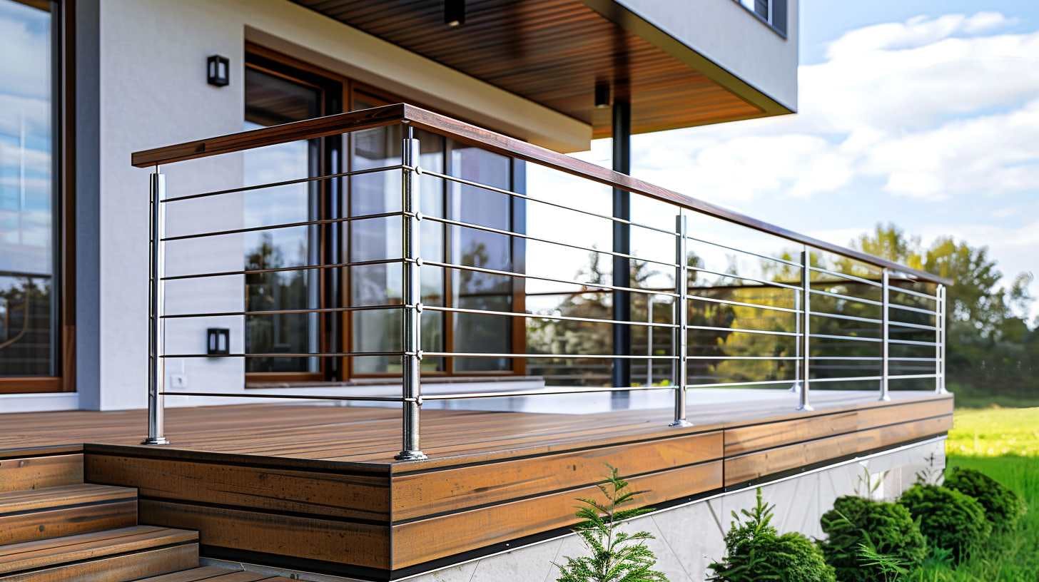 Geländer aus Edelstahl auf einer Terrasse.