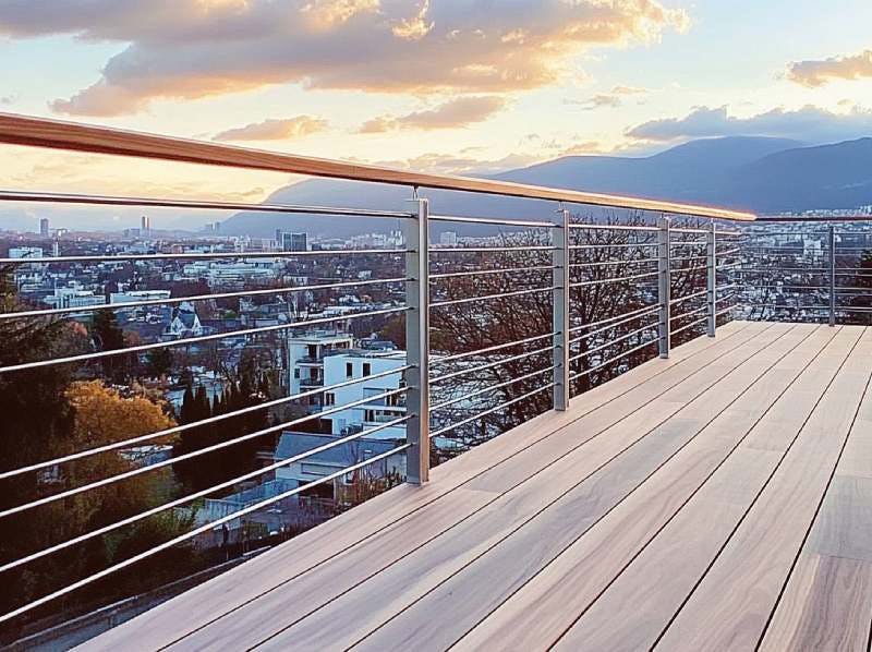 Garde-corps inox sur une terrasse.