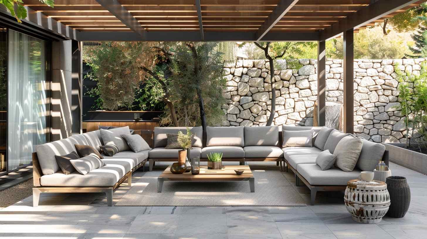 Aménagement de pergola bioclimatique avec du meuble d'extérieur