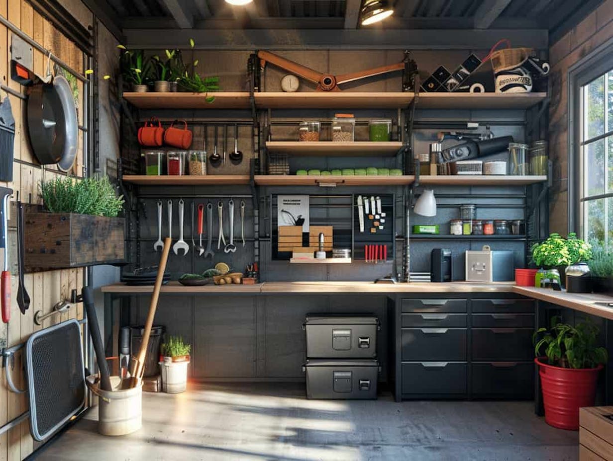 Aménagement intérieur abri de jardin composite