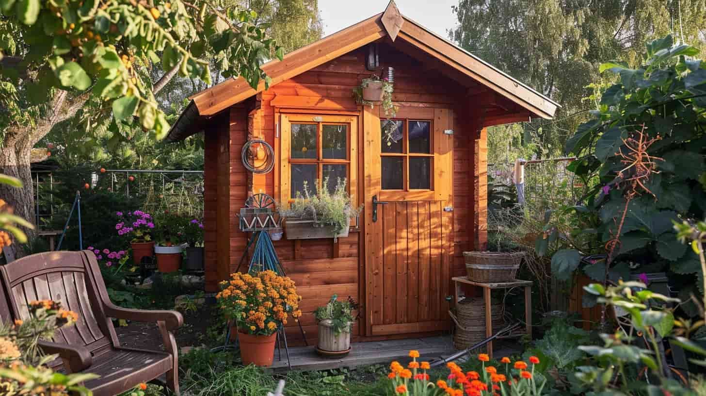 abri de jardin en bois avec porte et fenêtre vitrée