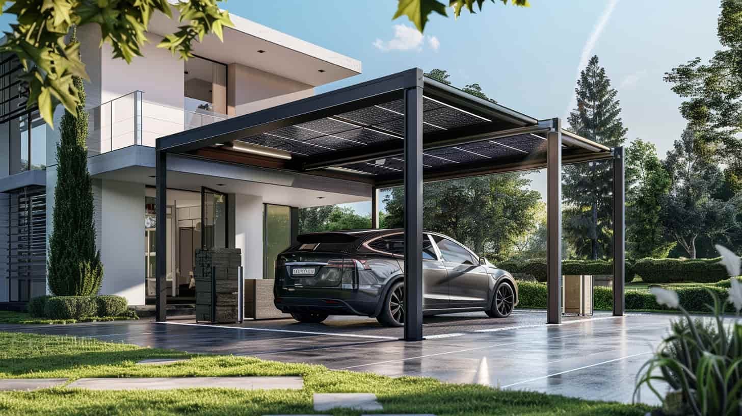 carport solaire spacieux dans une terrasse maison