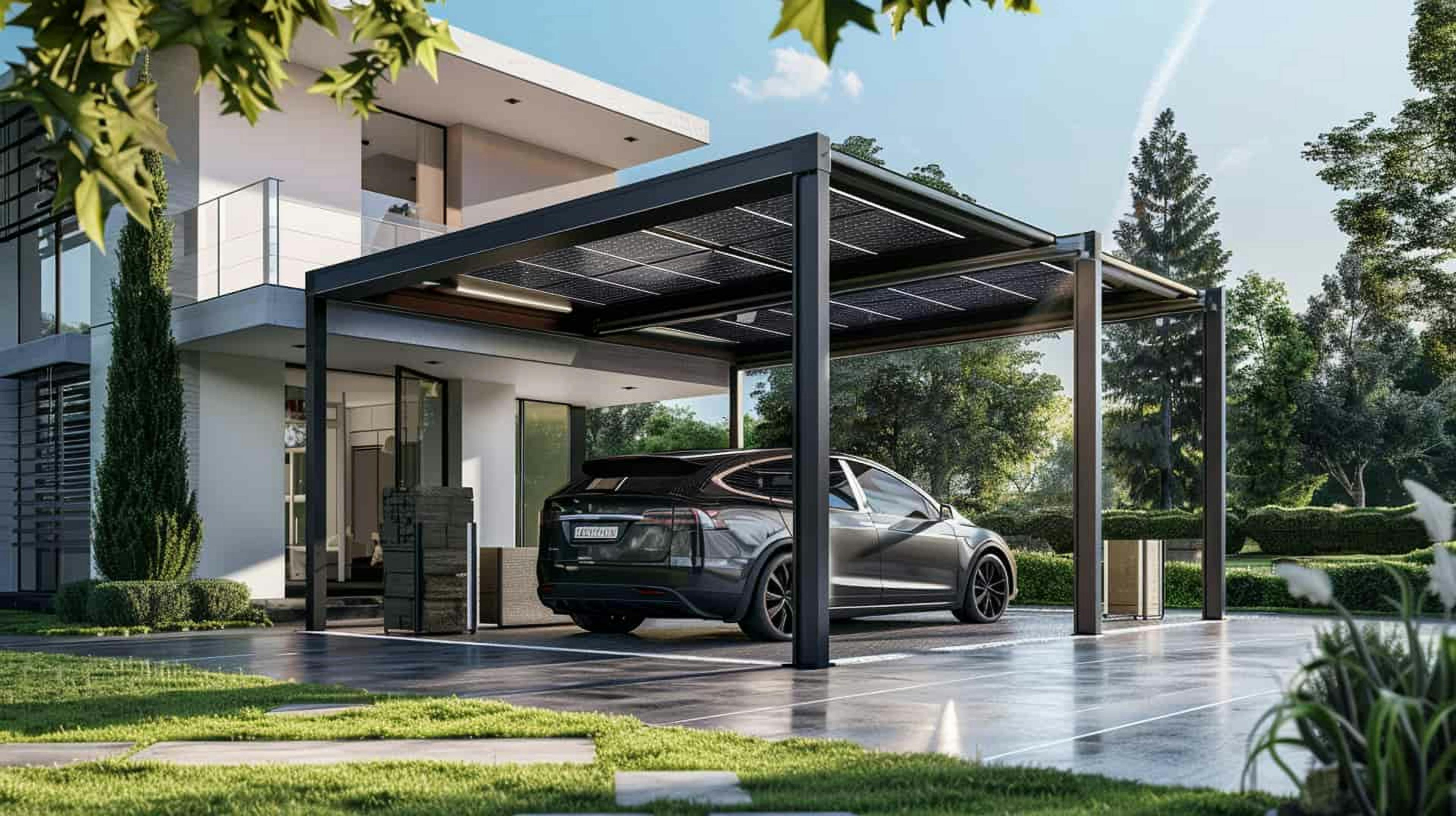 carport solaire spacieux dans une terrasse maison