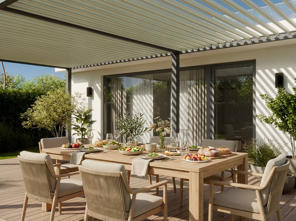 Espace repas, table et chaises d'extérieur