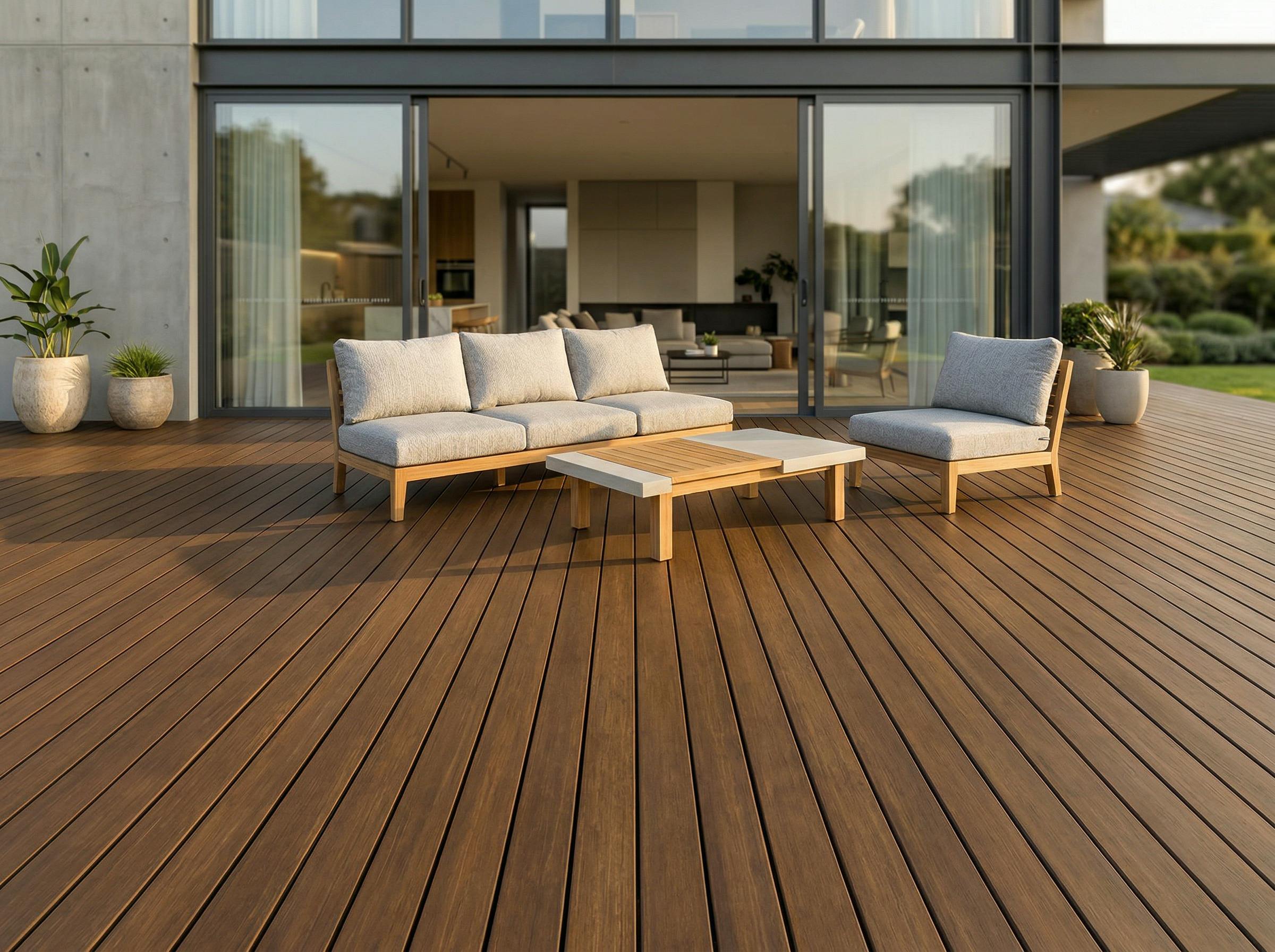 Terrasse extérieure en bambou thermo-chauffé