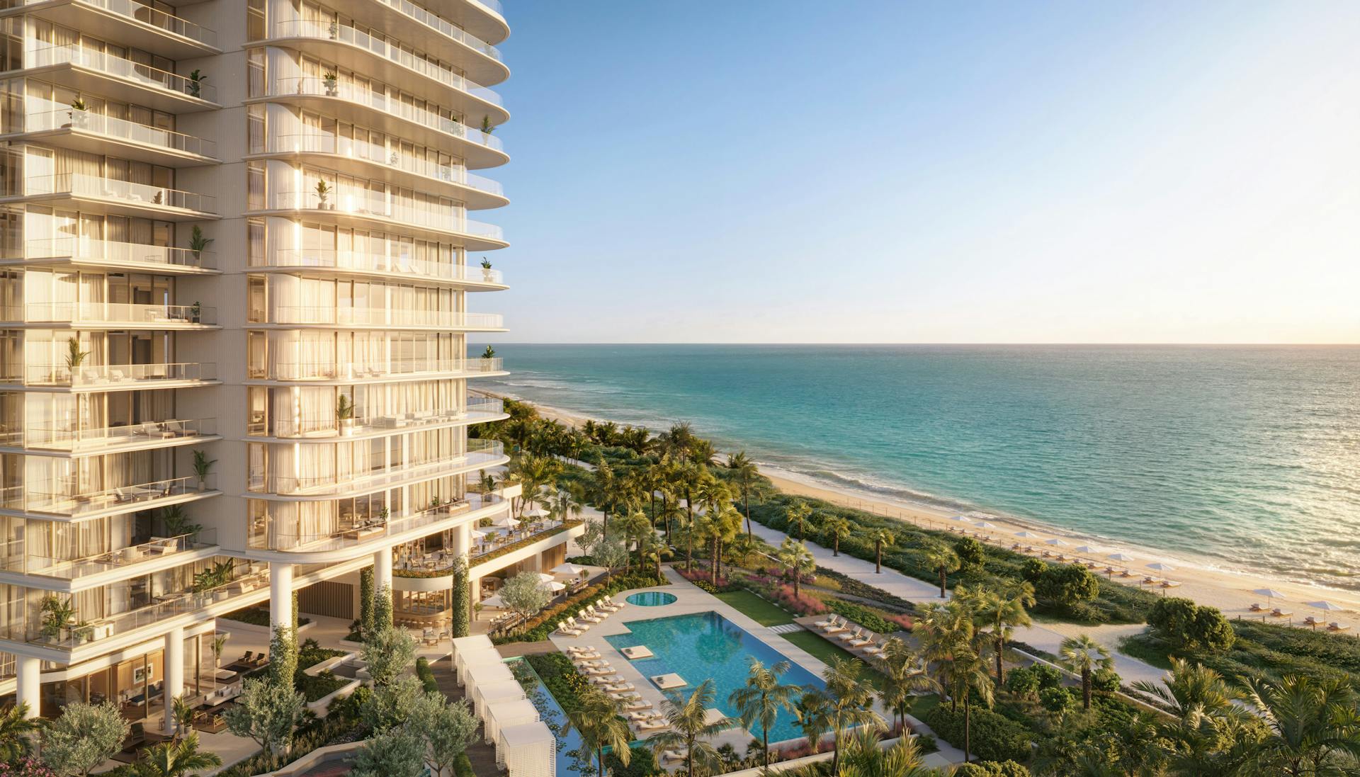 Beachside swimming pool with cabanas