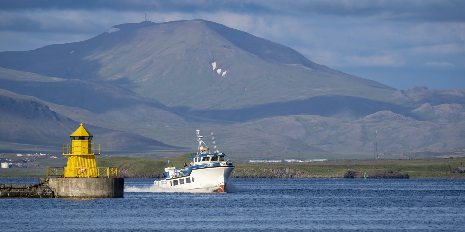 Boat sailing into Reykjavik harbour