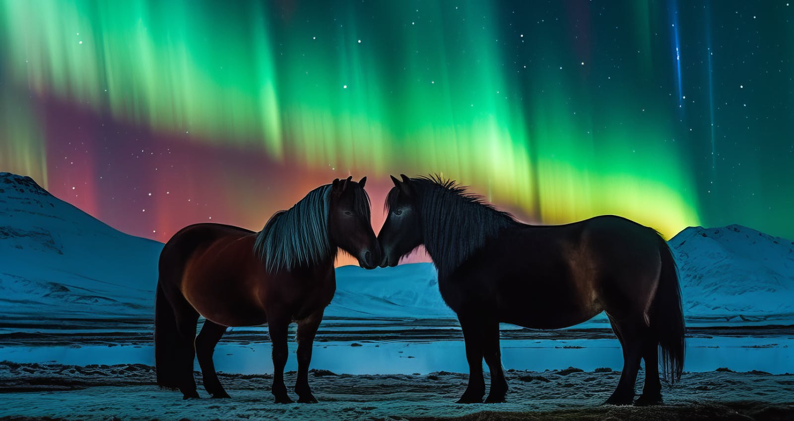 Icelandic horses and northern lights in Iceland