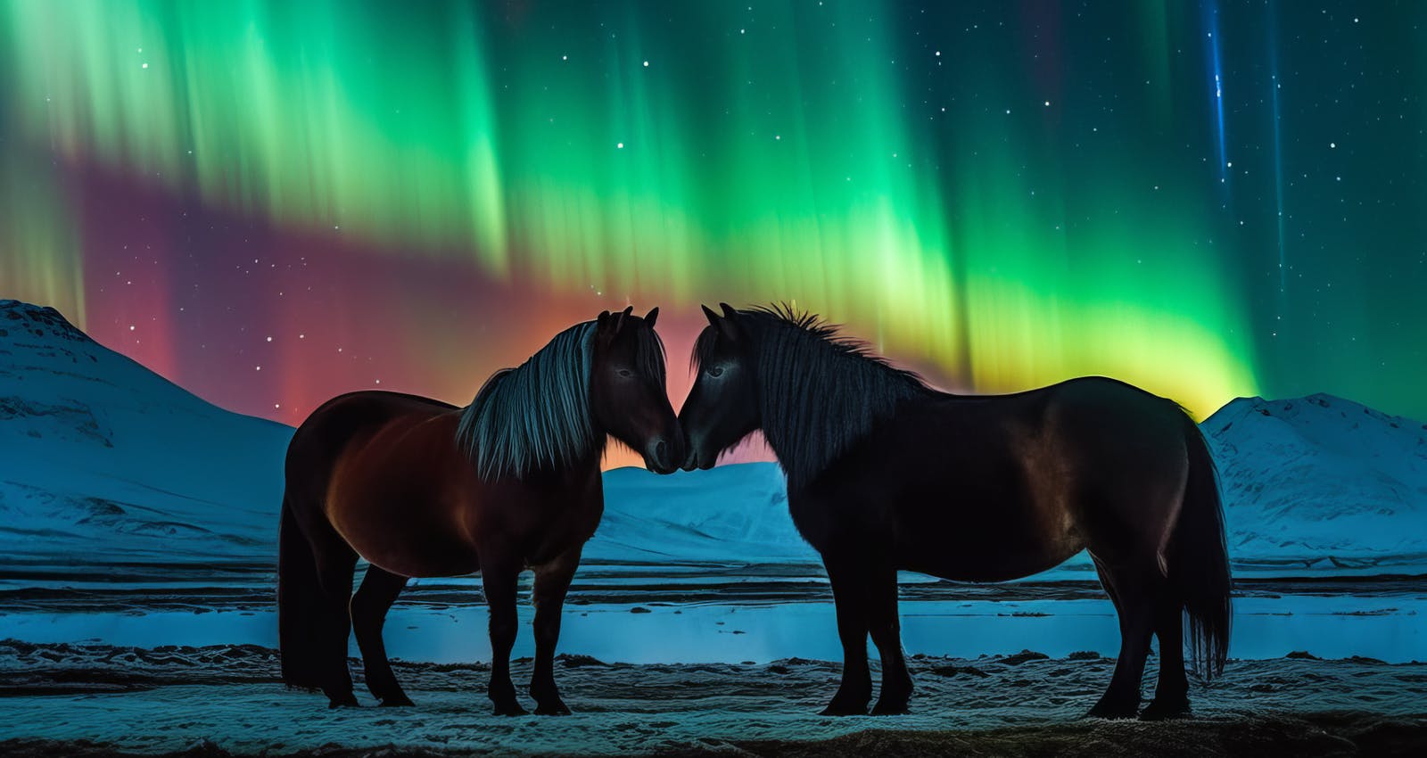 Icelandic horses and northern lights in Iceland