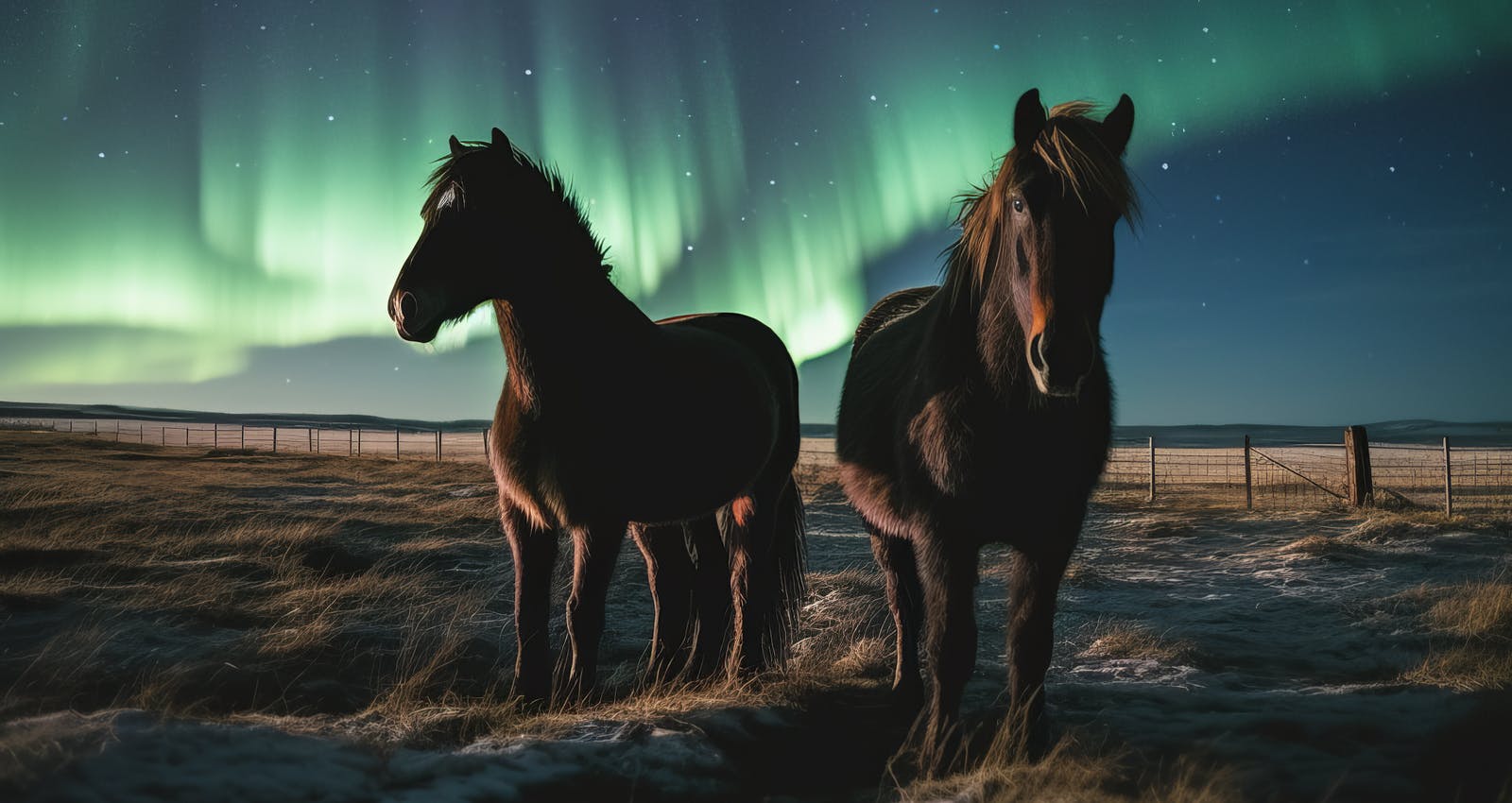 Northern lights and horses