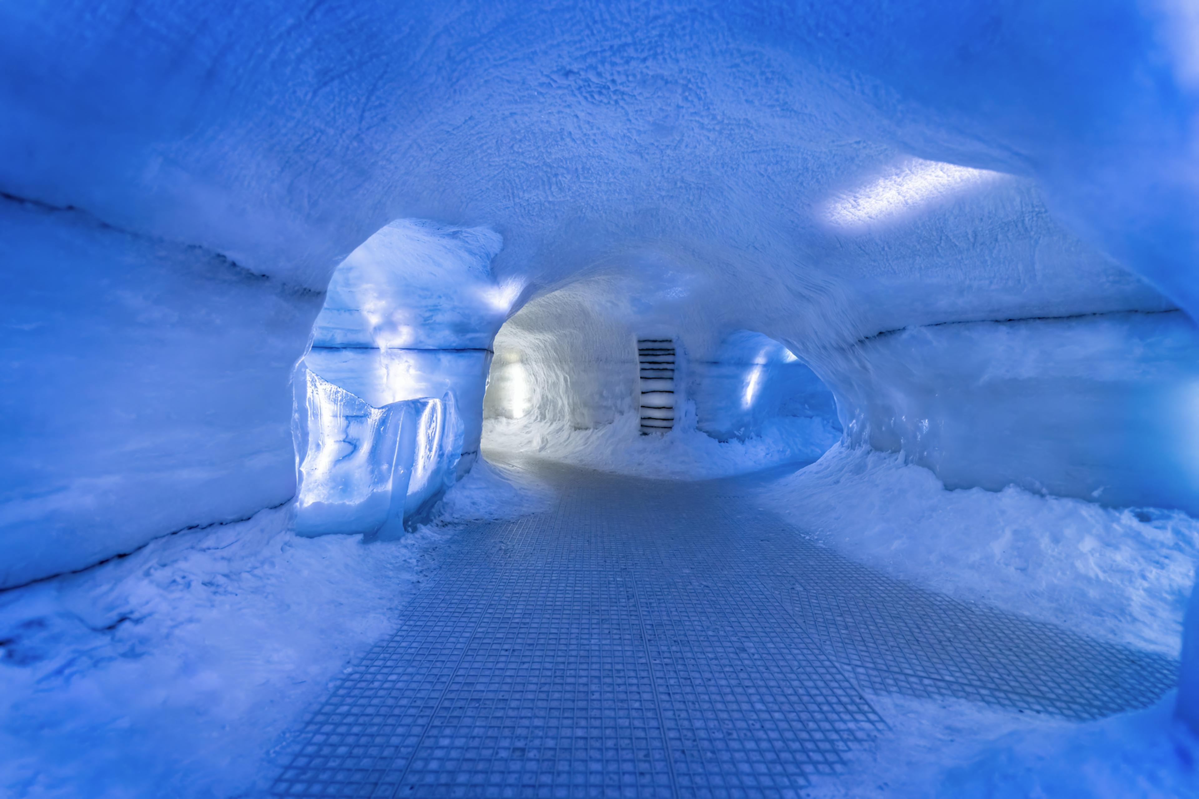 Inside the ice cave exhibit in reykjavík