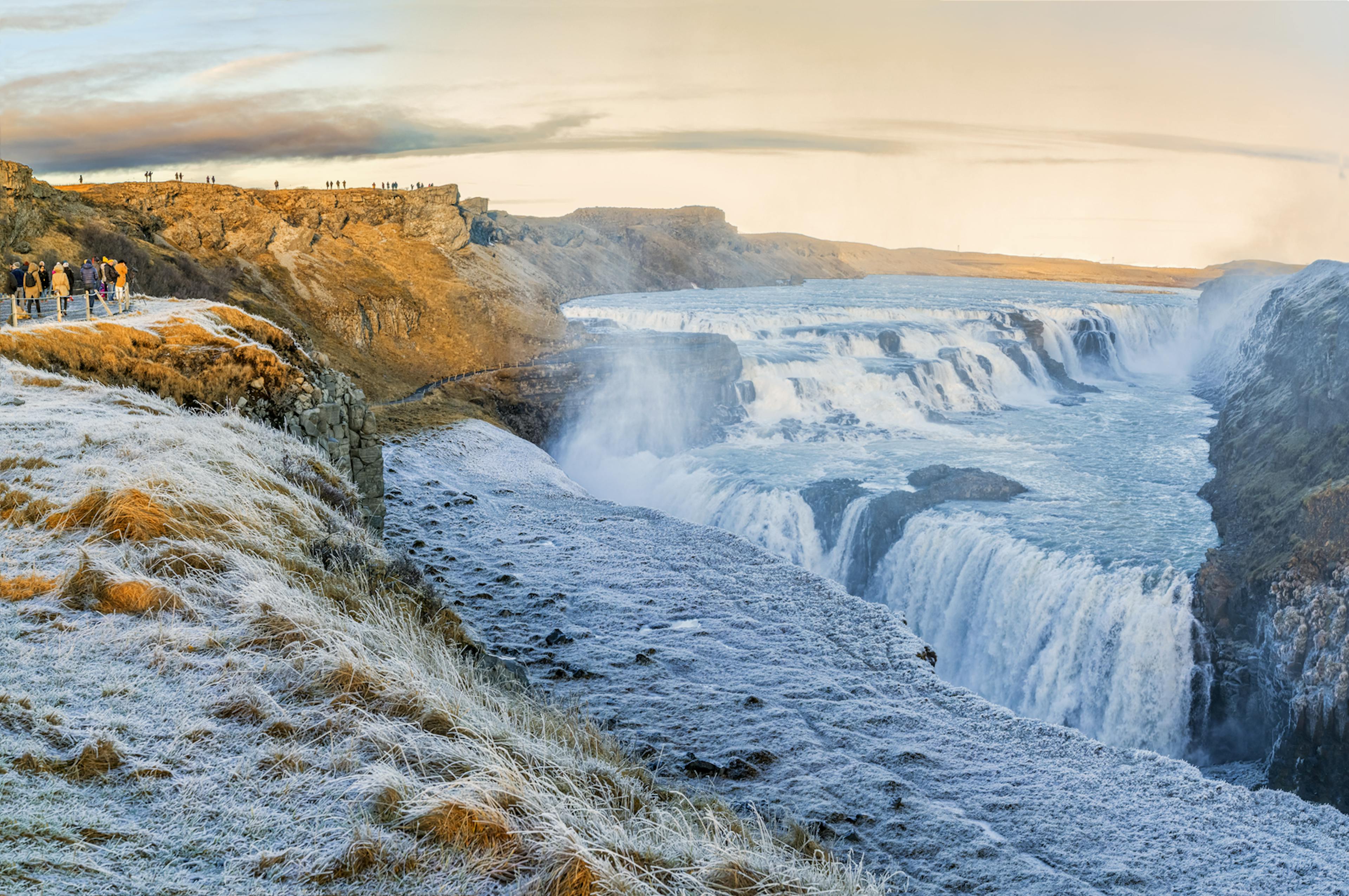 Gullfoss at the golden circle on a sunny winter day