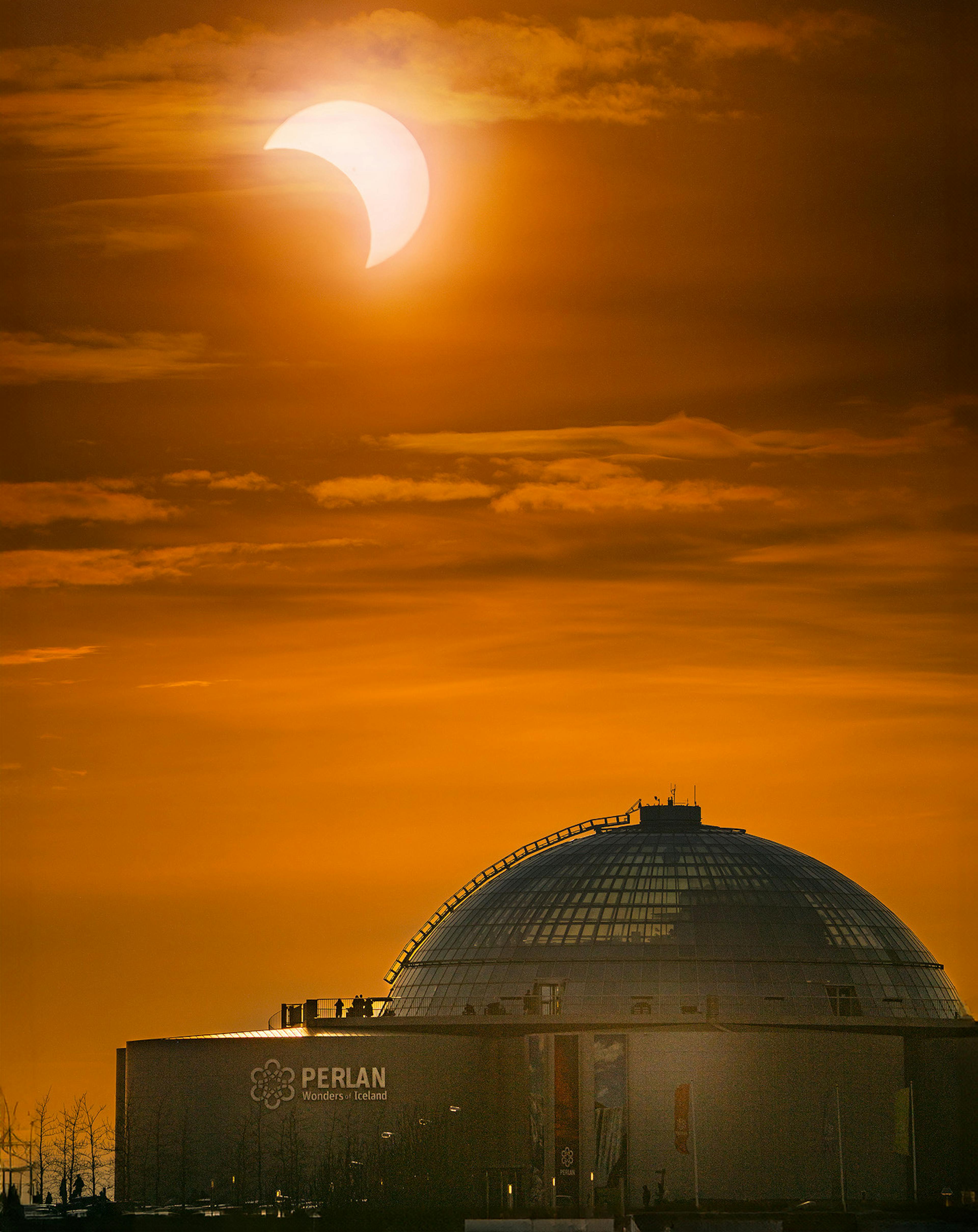 A partial eclipse over Perlan in Reykjavik