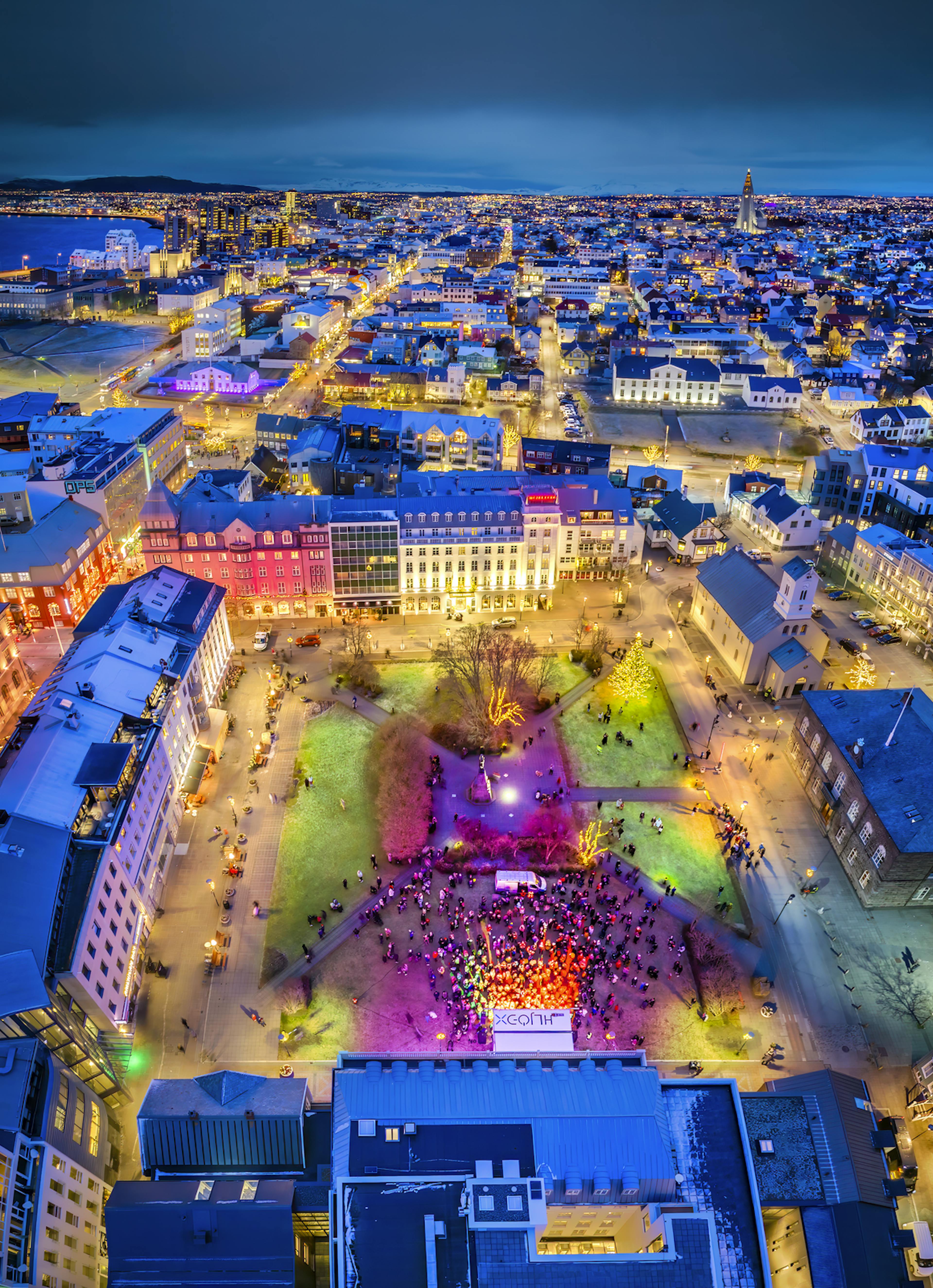 View of Reykjavik streets at night 