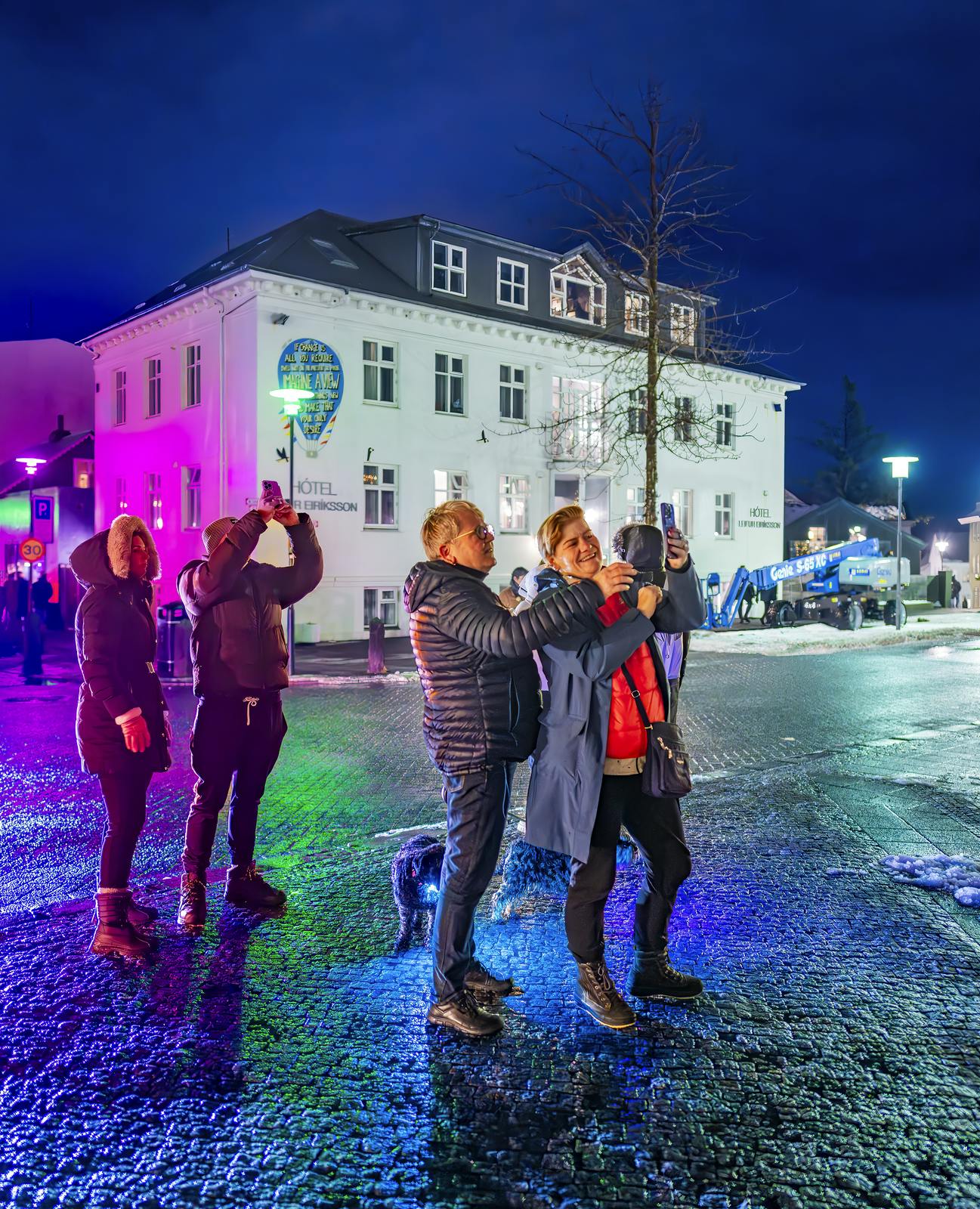 Tourists in Reykjavik at night