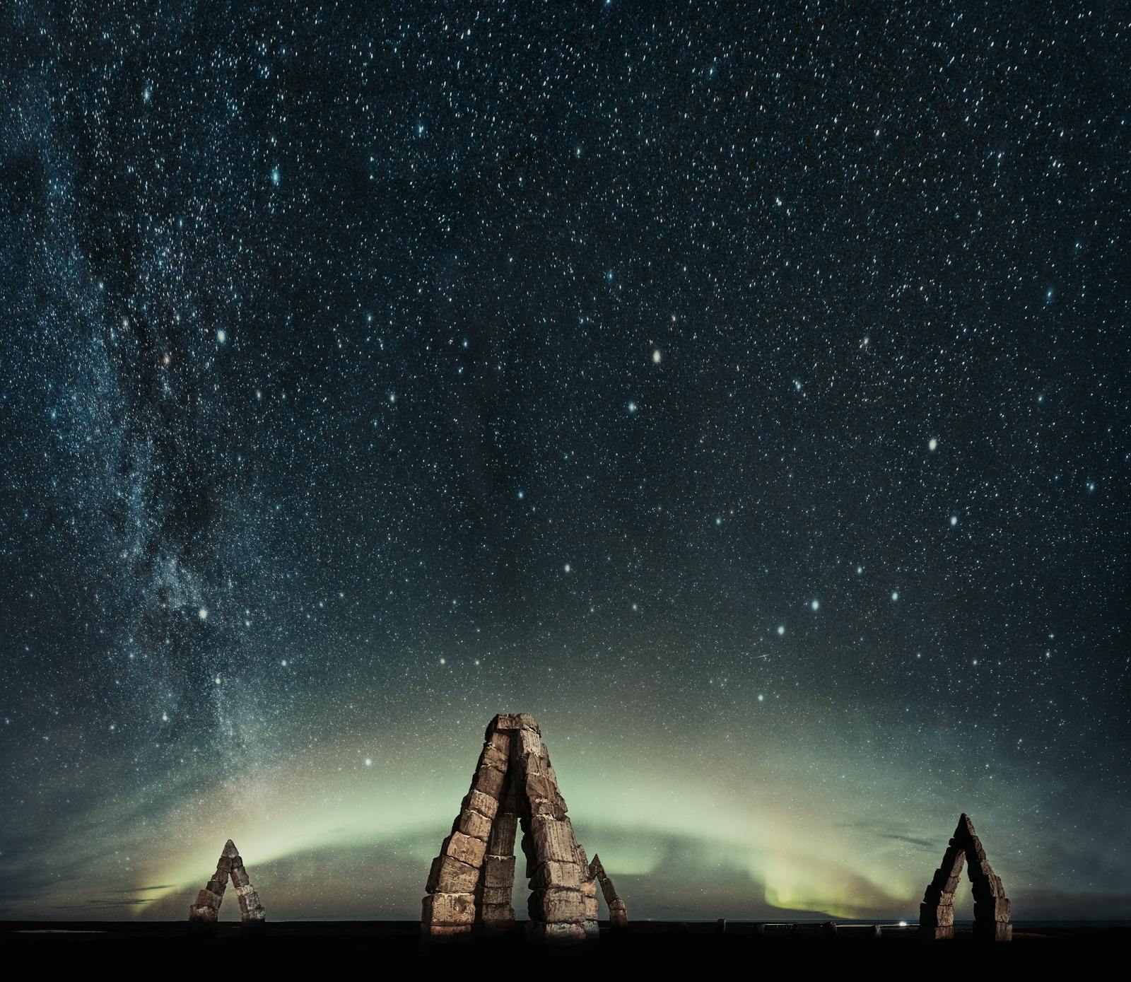 Northern lights and stary sky in Iceland