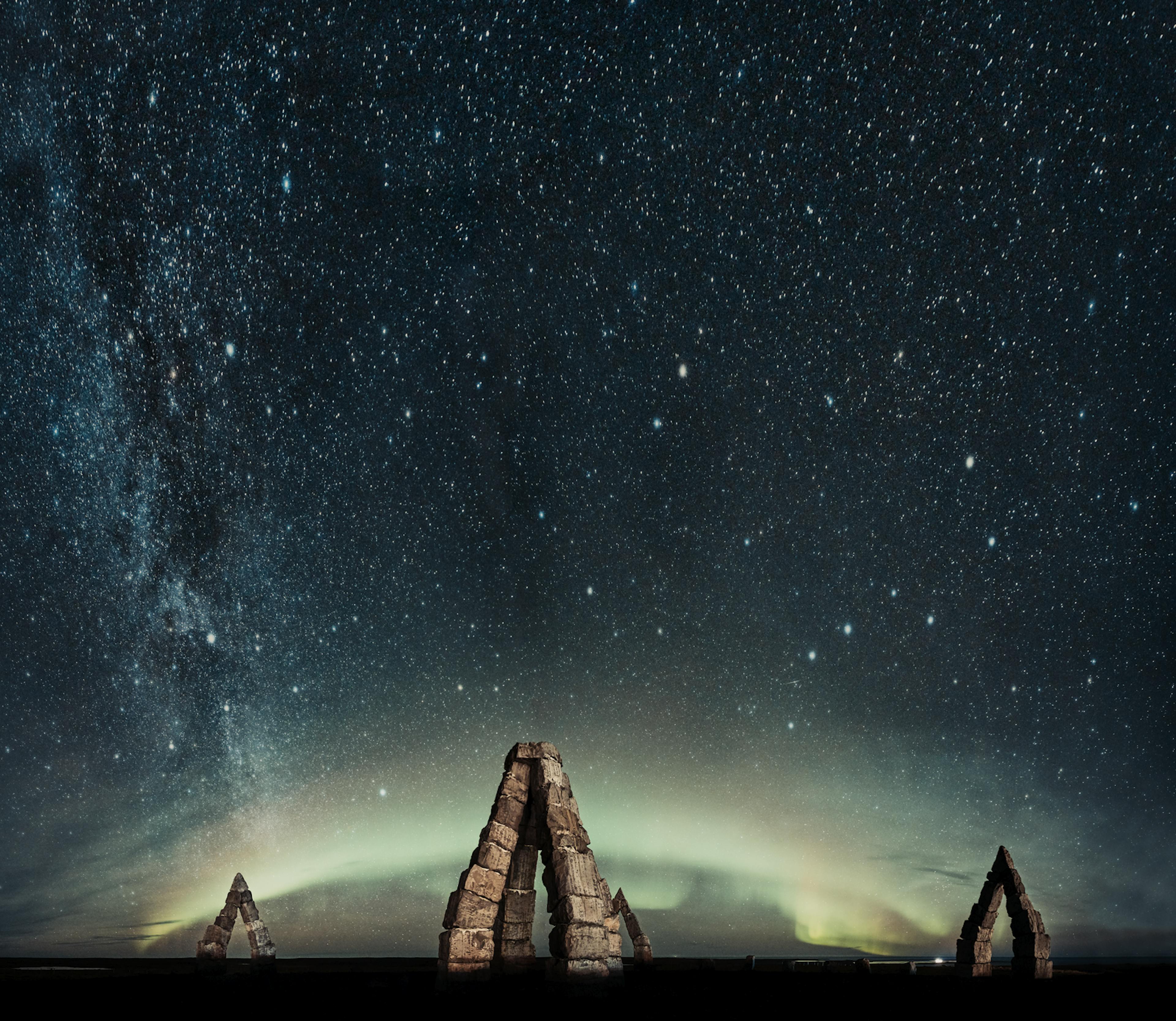 Northern lights and stary sky in Iceland 