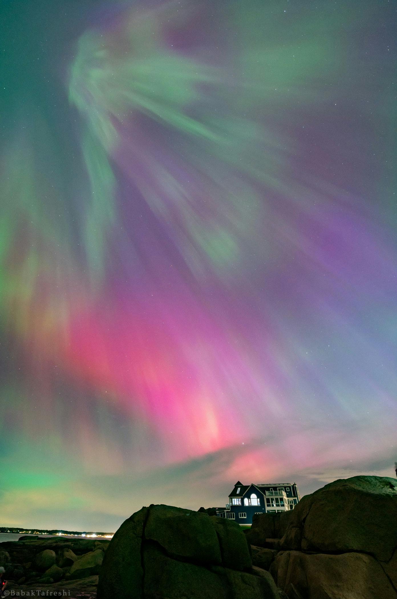 colourful northern lights from extreme geomagnetic storm