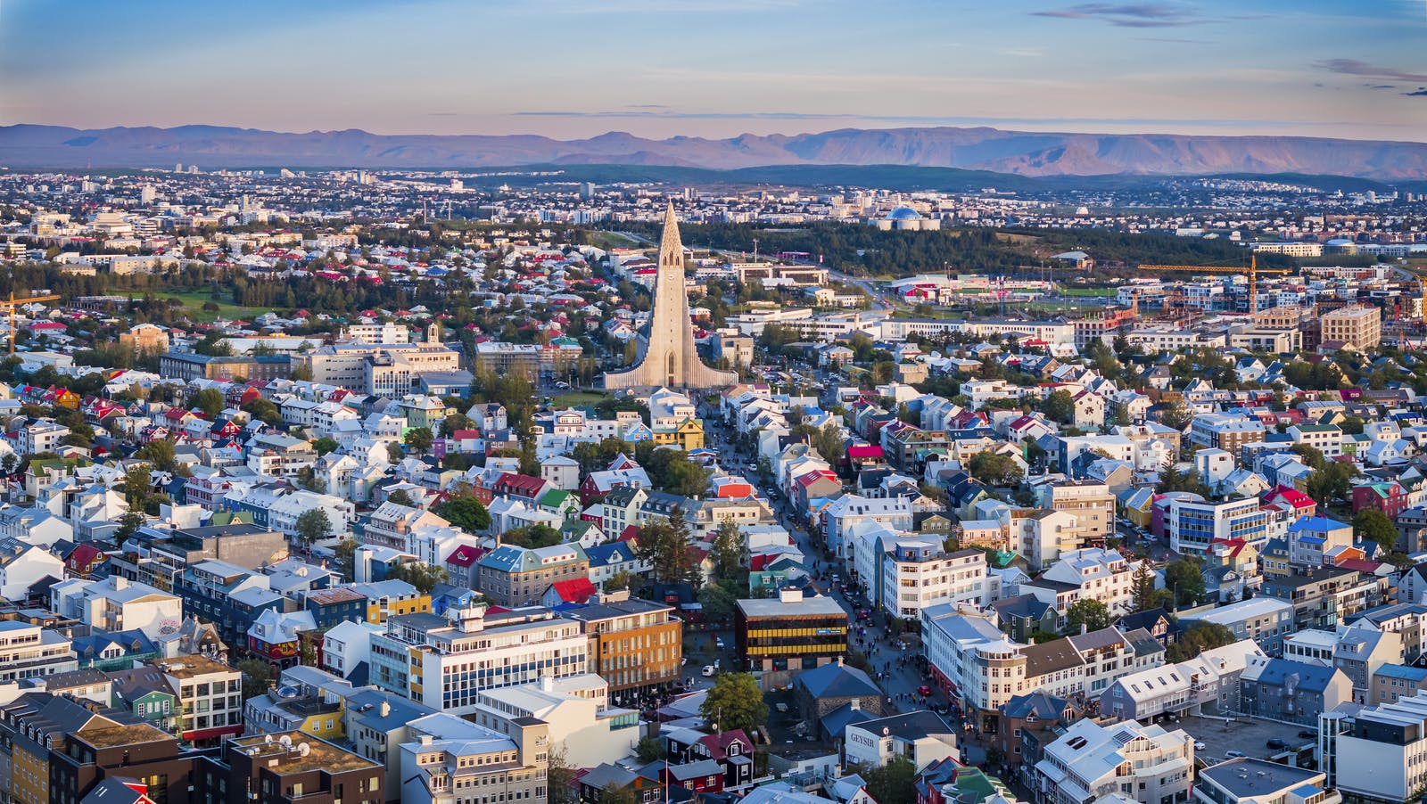 Aerial view of Reykajvik in June