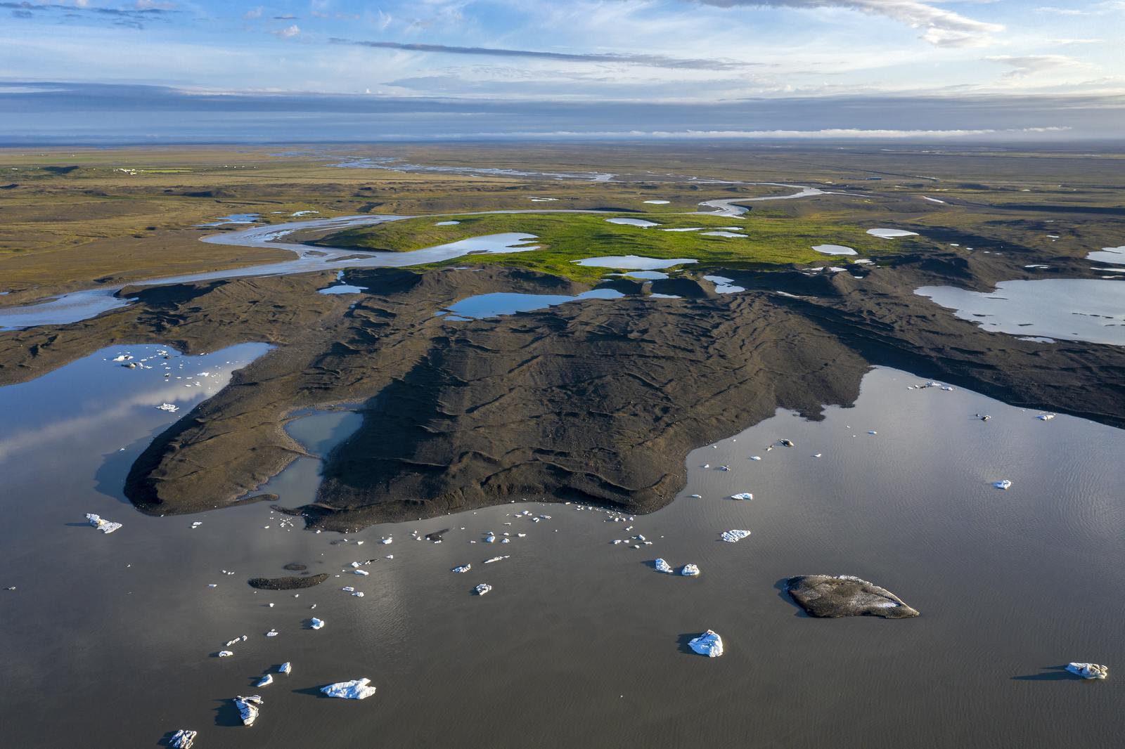 Skaftafellsjökull Glacier in the summer with ash