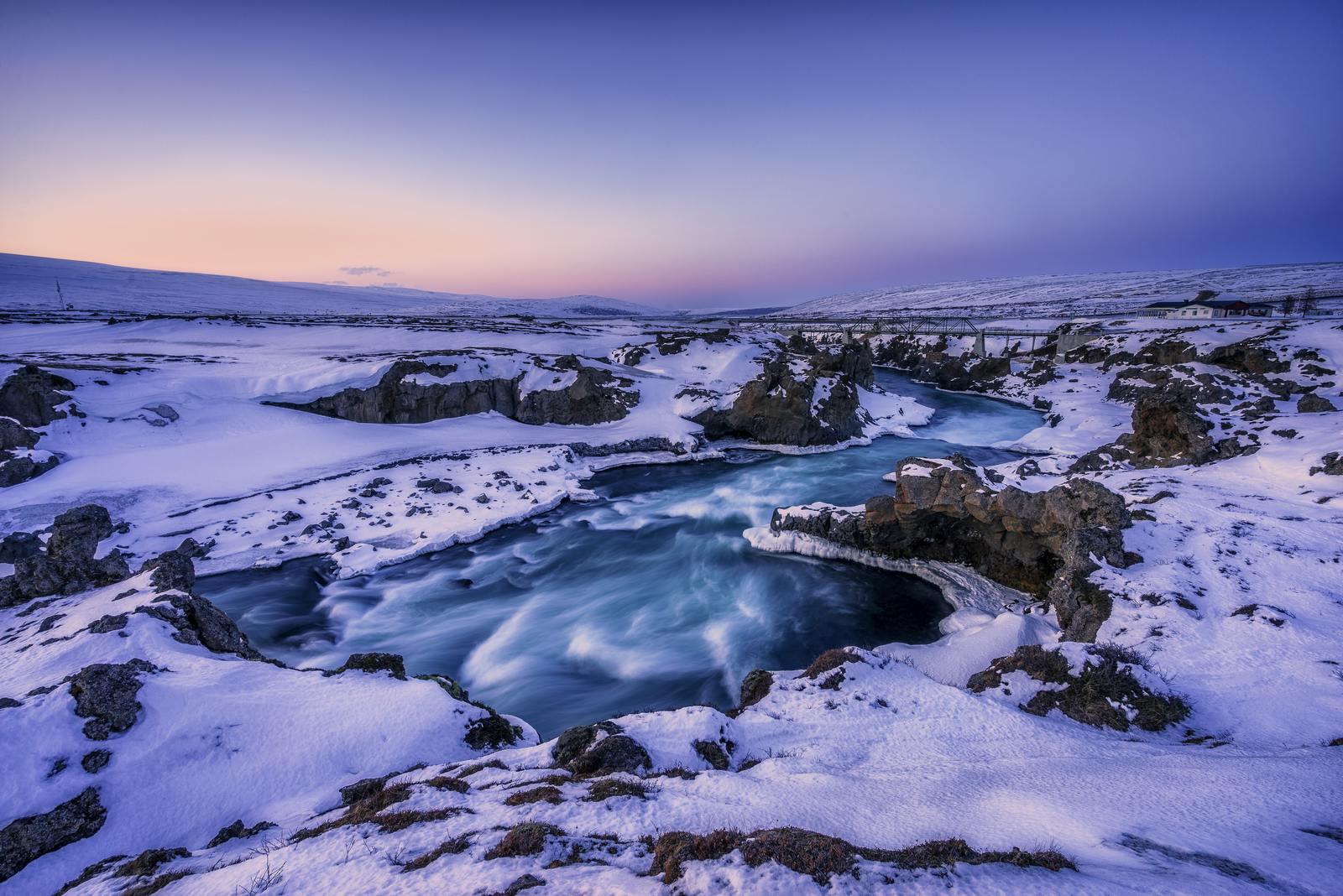 Hrafnabjargafoss waterfall in the winter