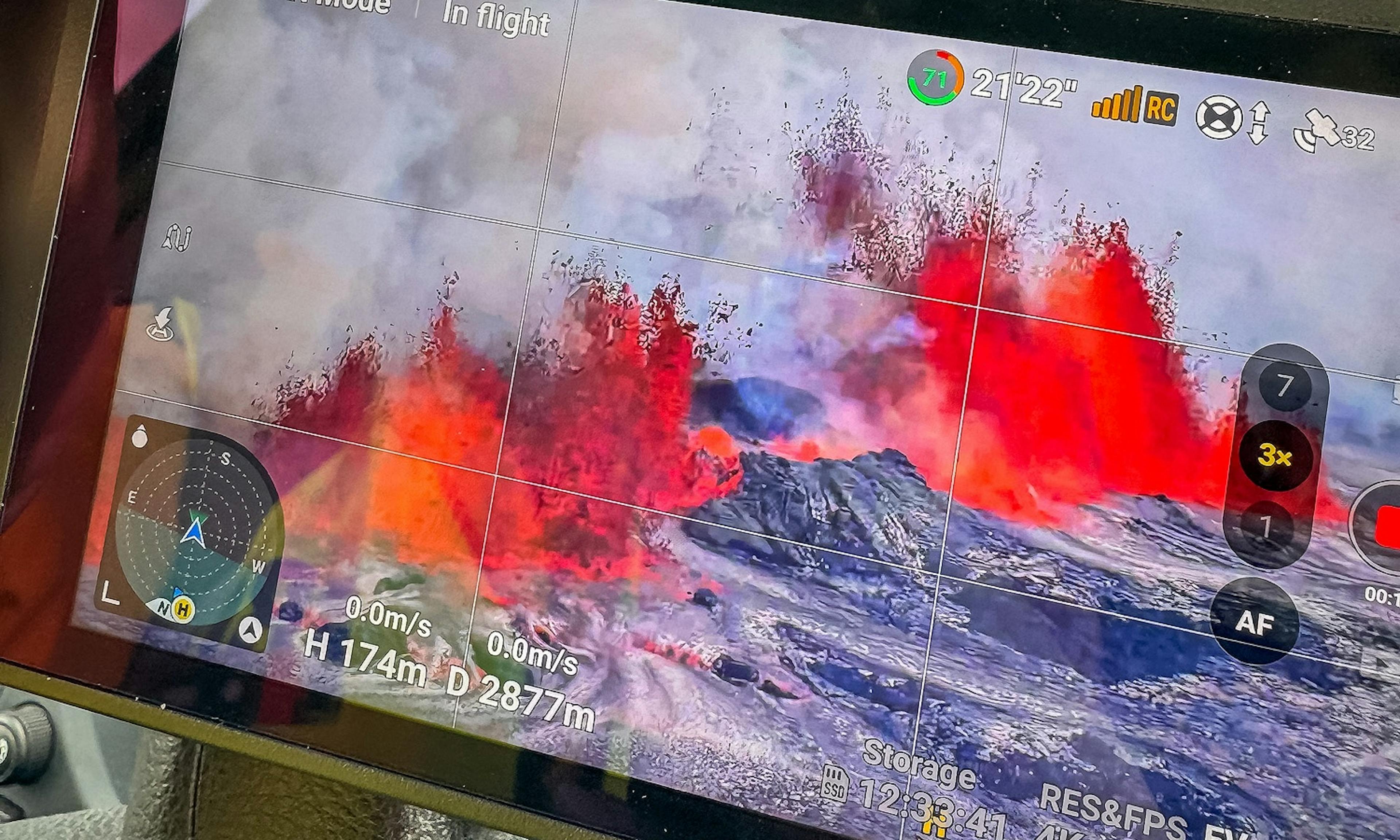 drone shot of eruption in reykjanes peninsula 2024