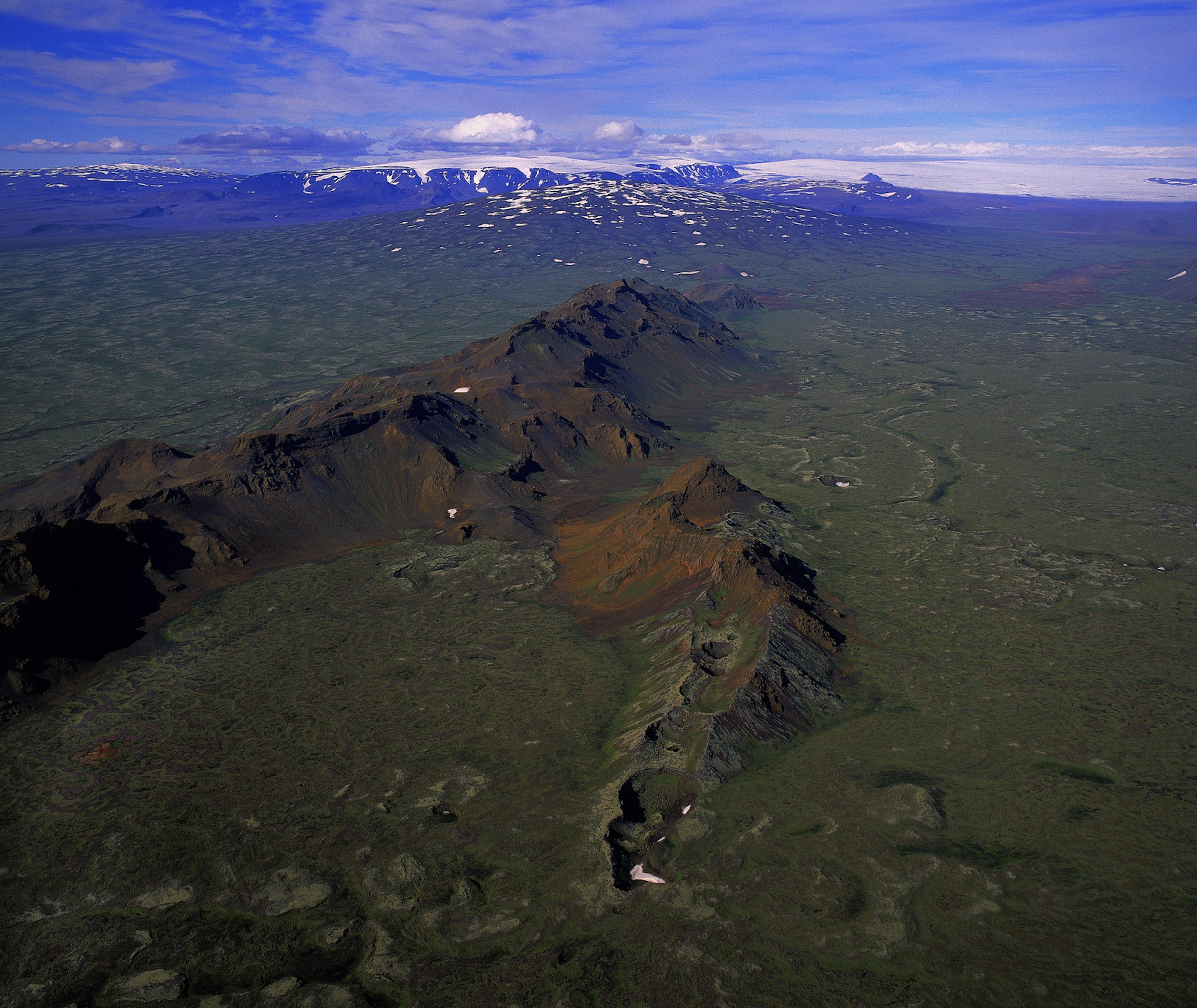 Aerial view of shield volcano