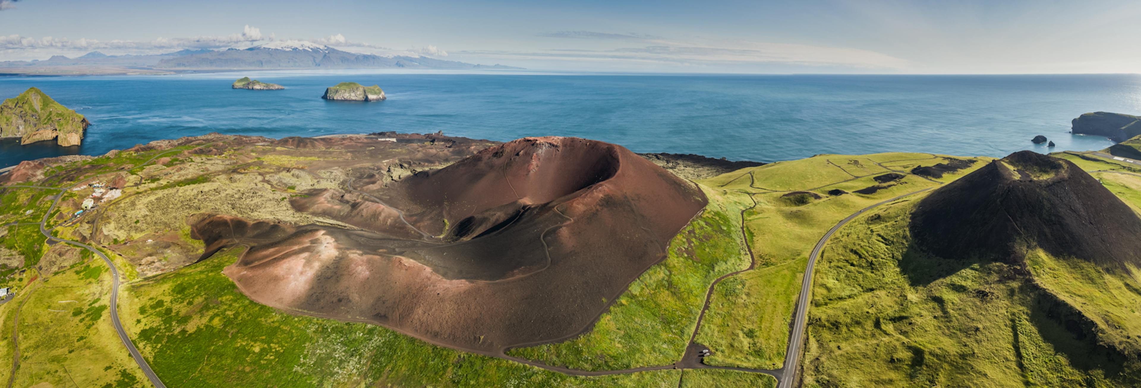 aerial of Heimaey island in the westman islands Iceland