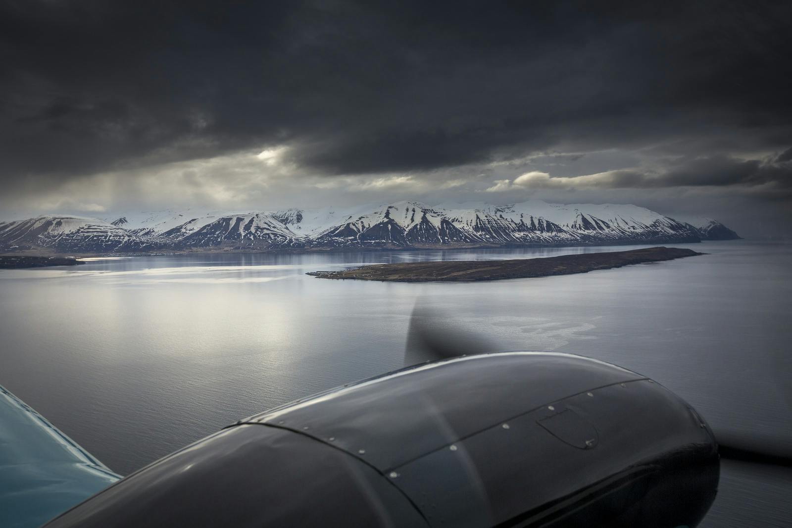 view of Hrísey island from plane
