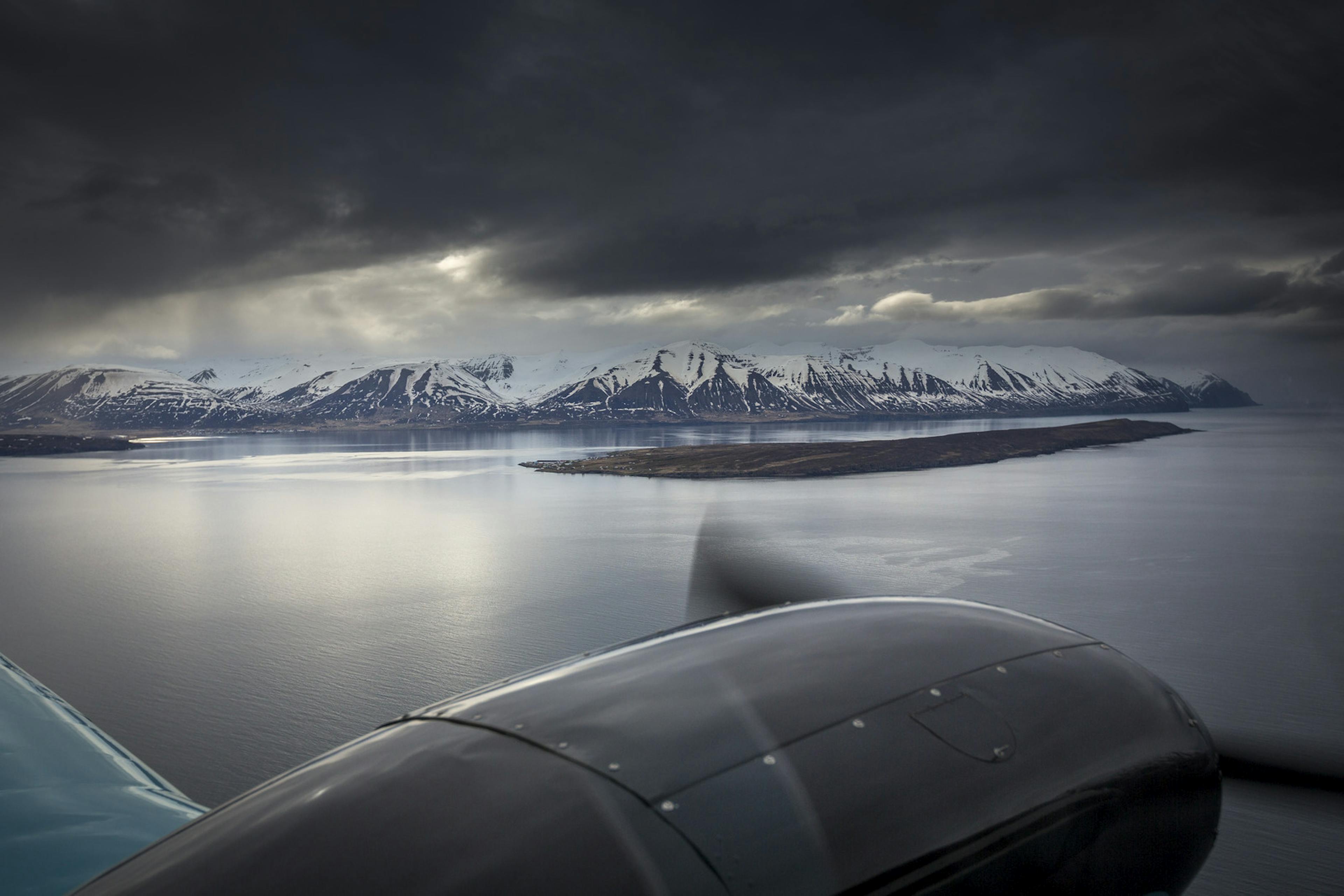 view of Hrísey island from plane 