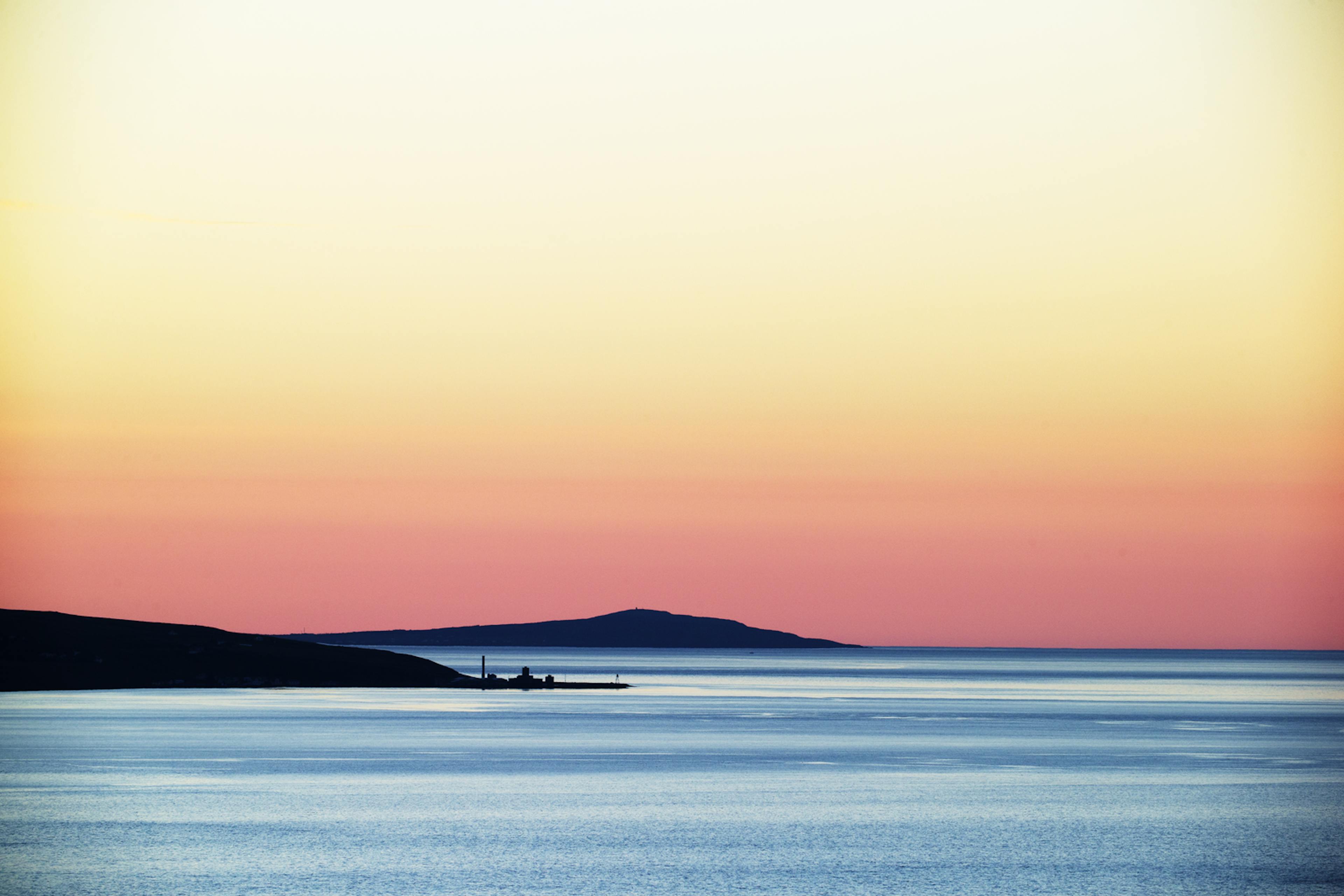 Hrísey island during sunset 