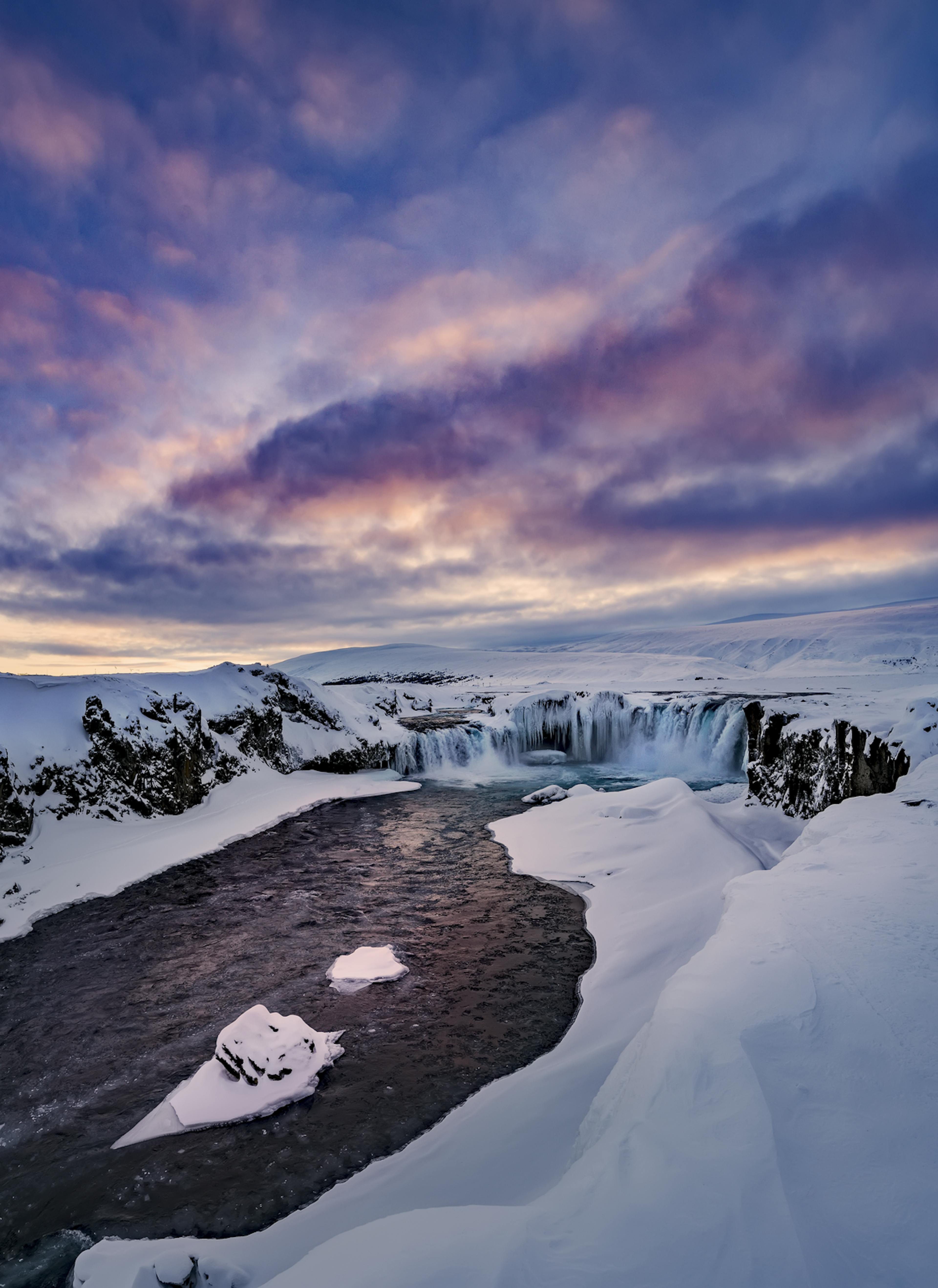 Goðafoss Waterfall in snowy winter day
