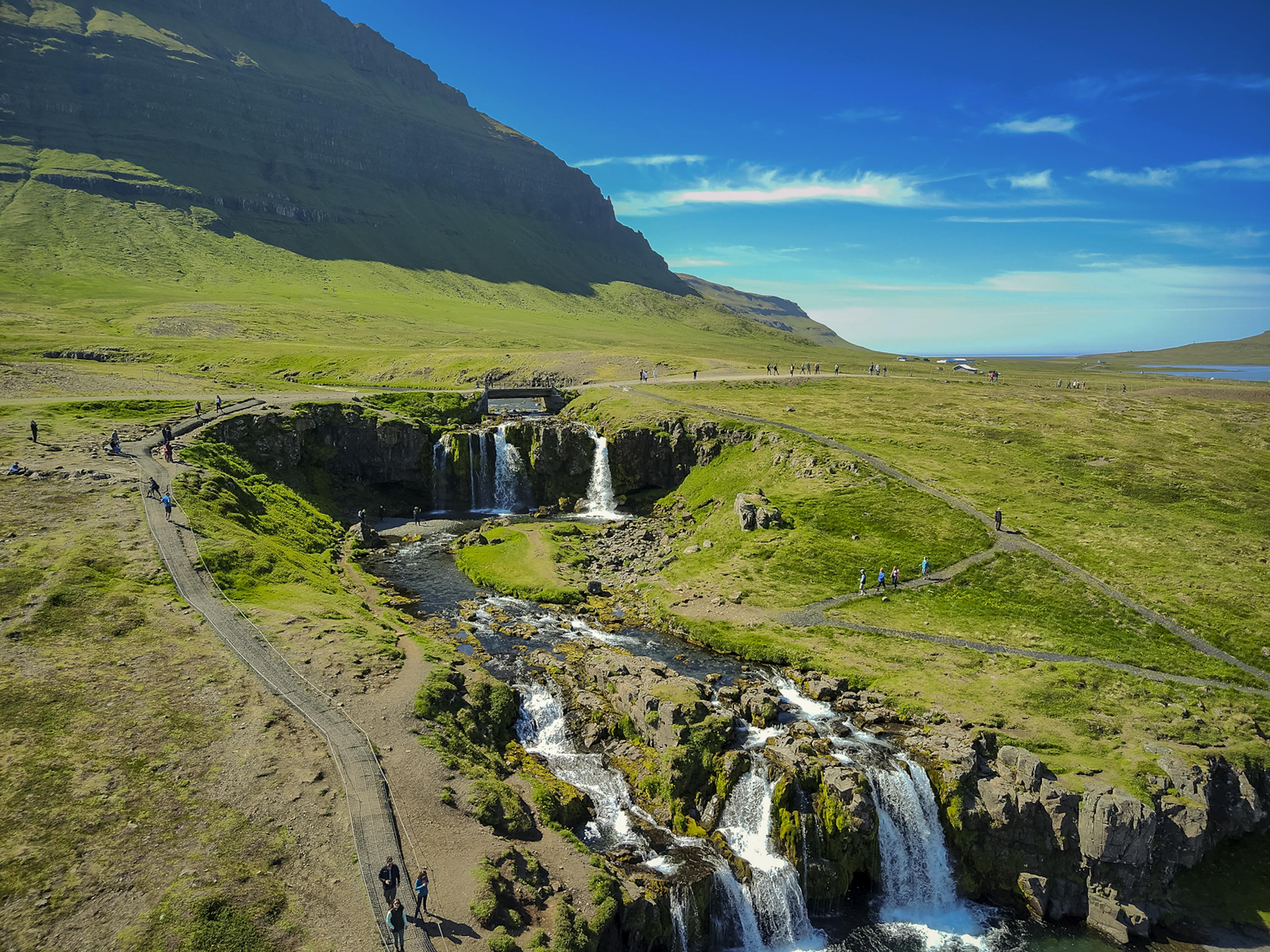 Kirkjufellsfoss Waterfall in summer 