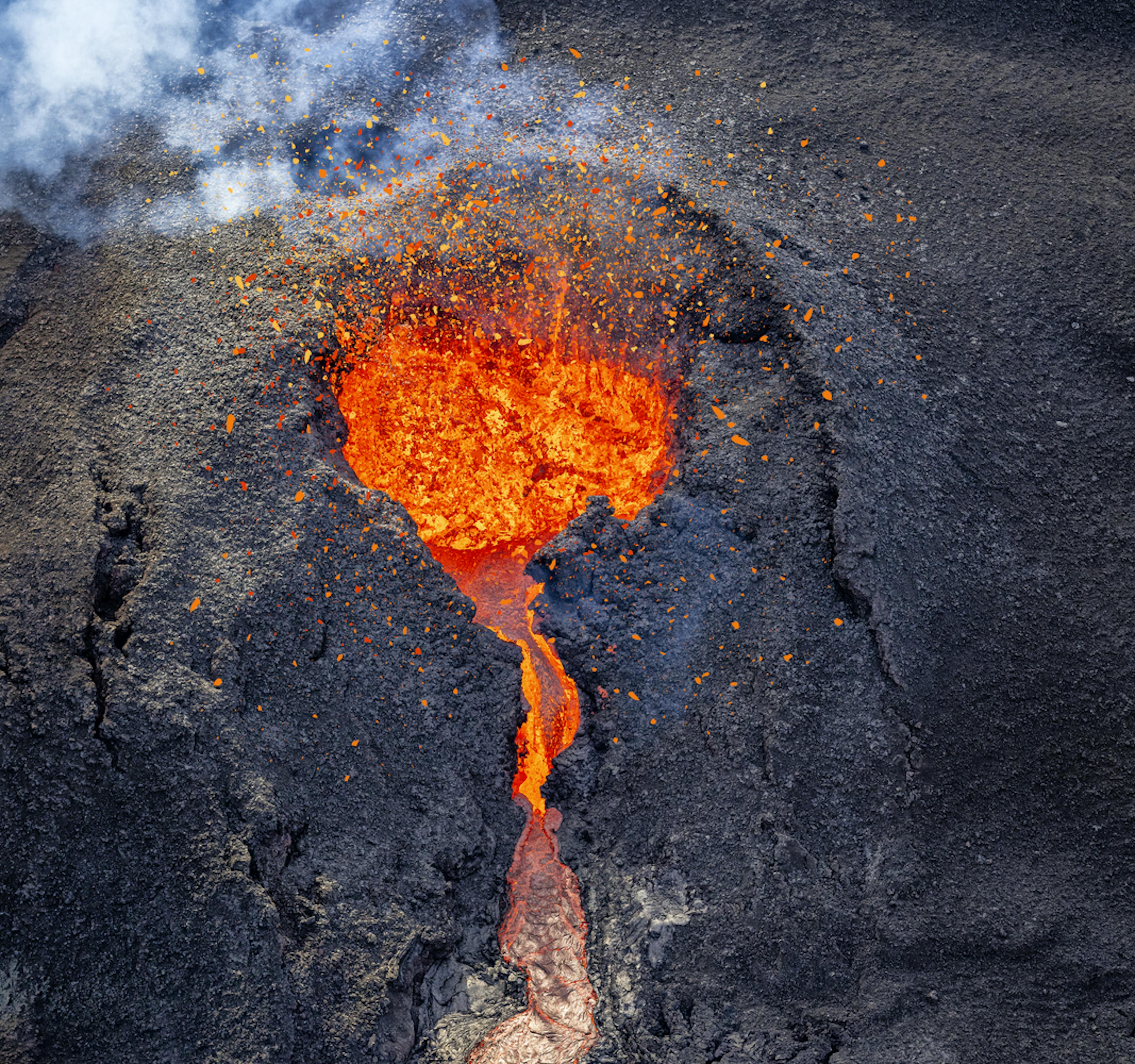 August eruption in Sundhnúkagígar with lava flowing from the crater