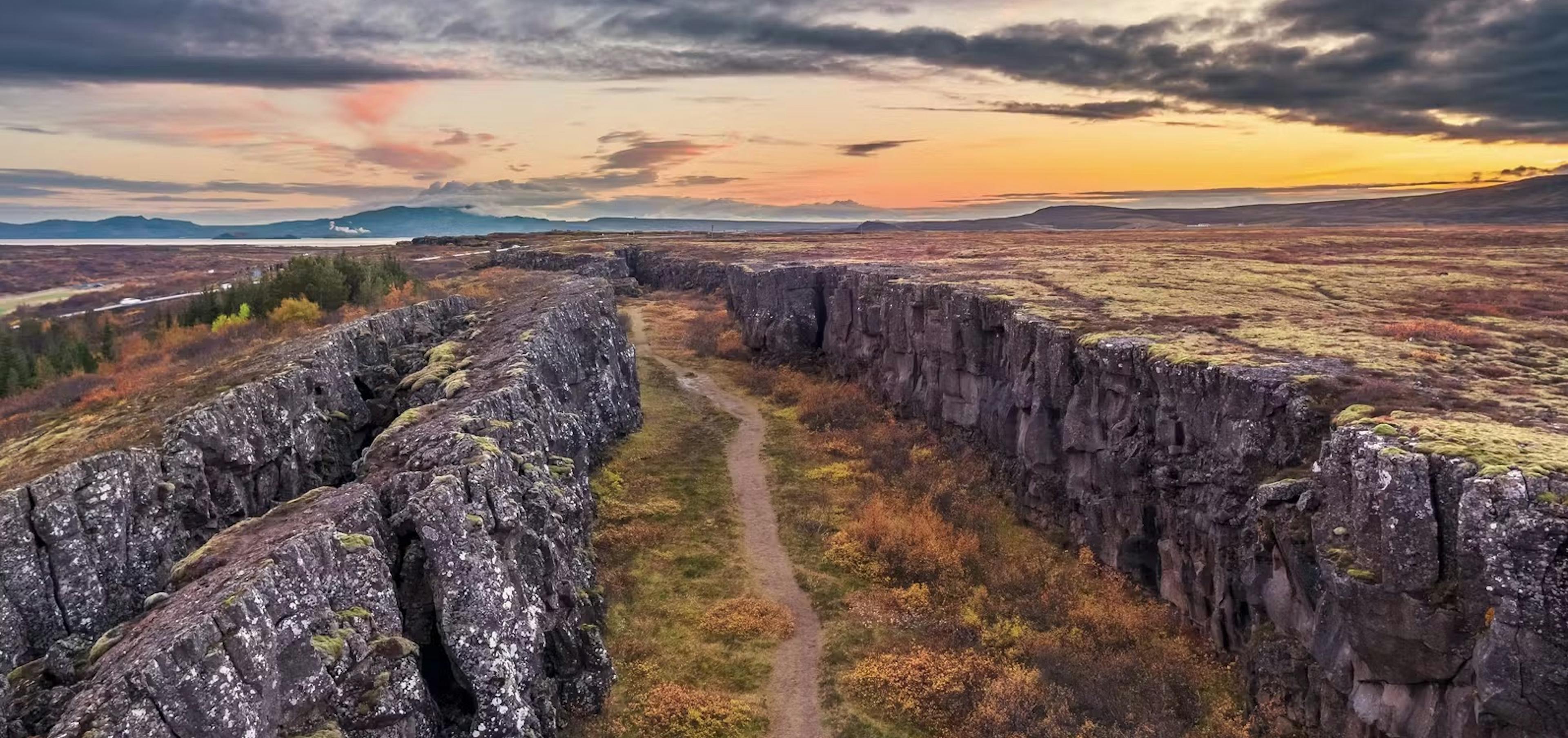 Almannagjá aerial view in Þingvellir