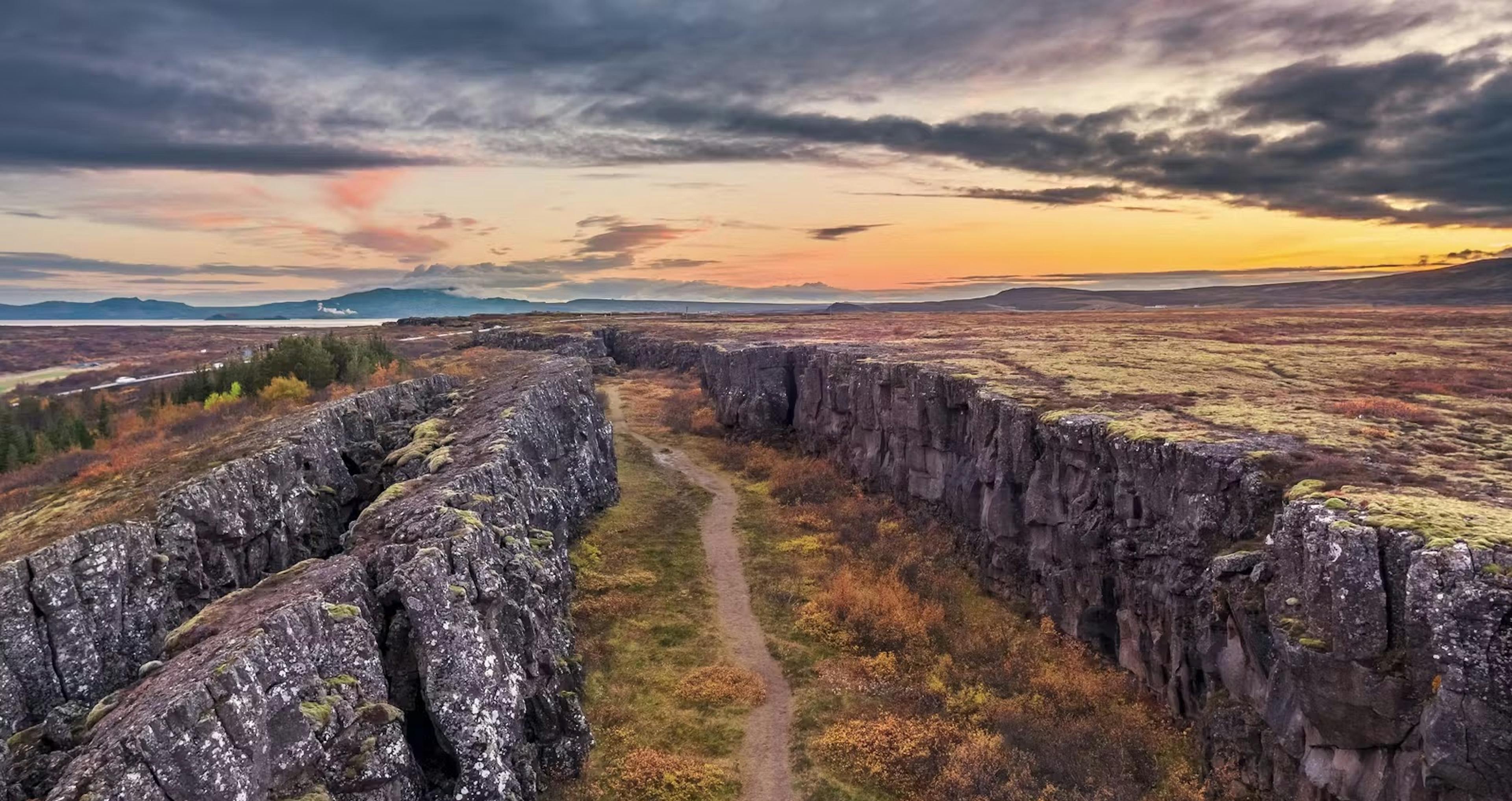 Almannagjá aerial view in Þingvellir