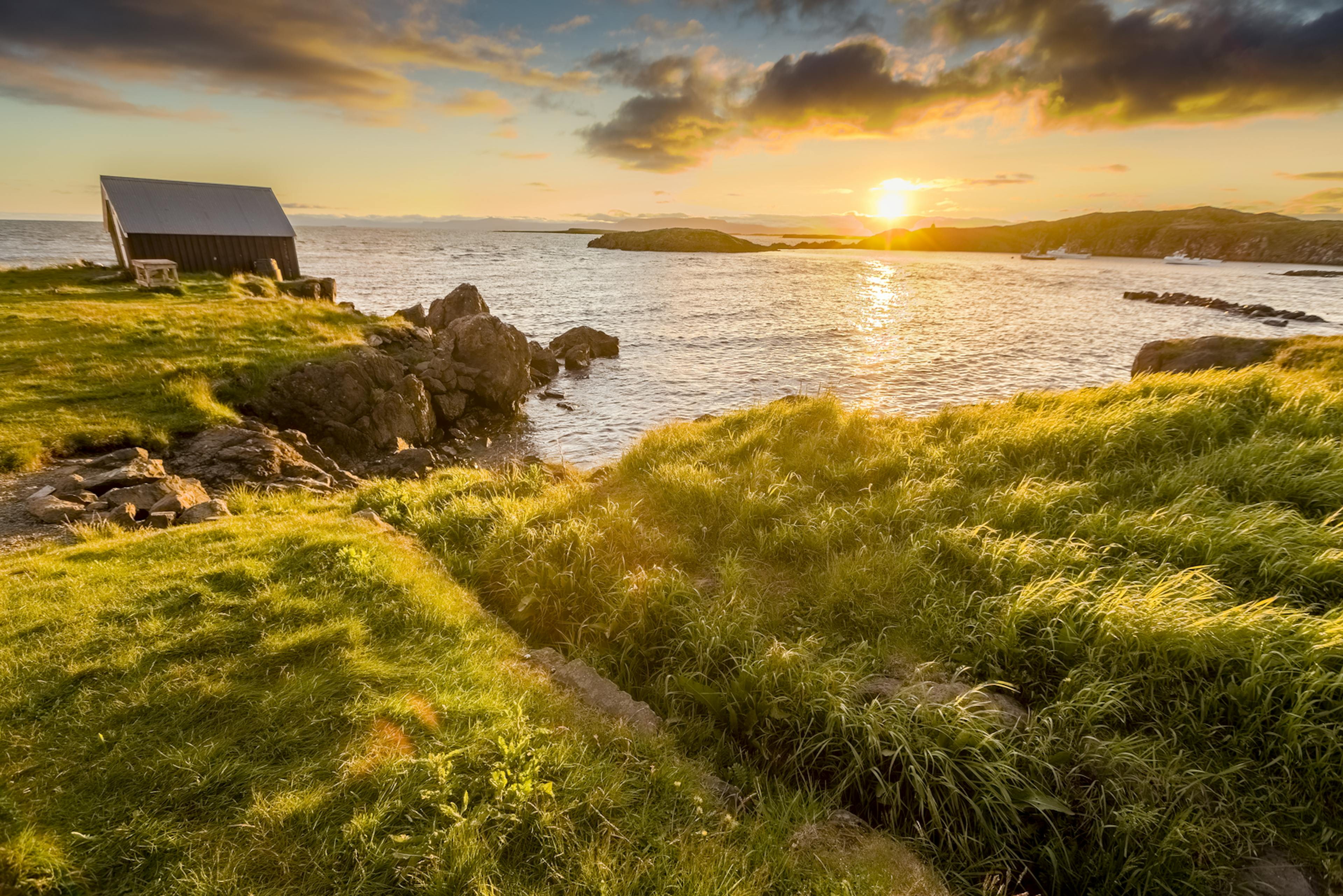 Flatey island during sunset 