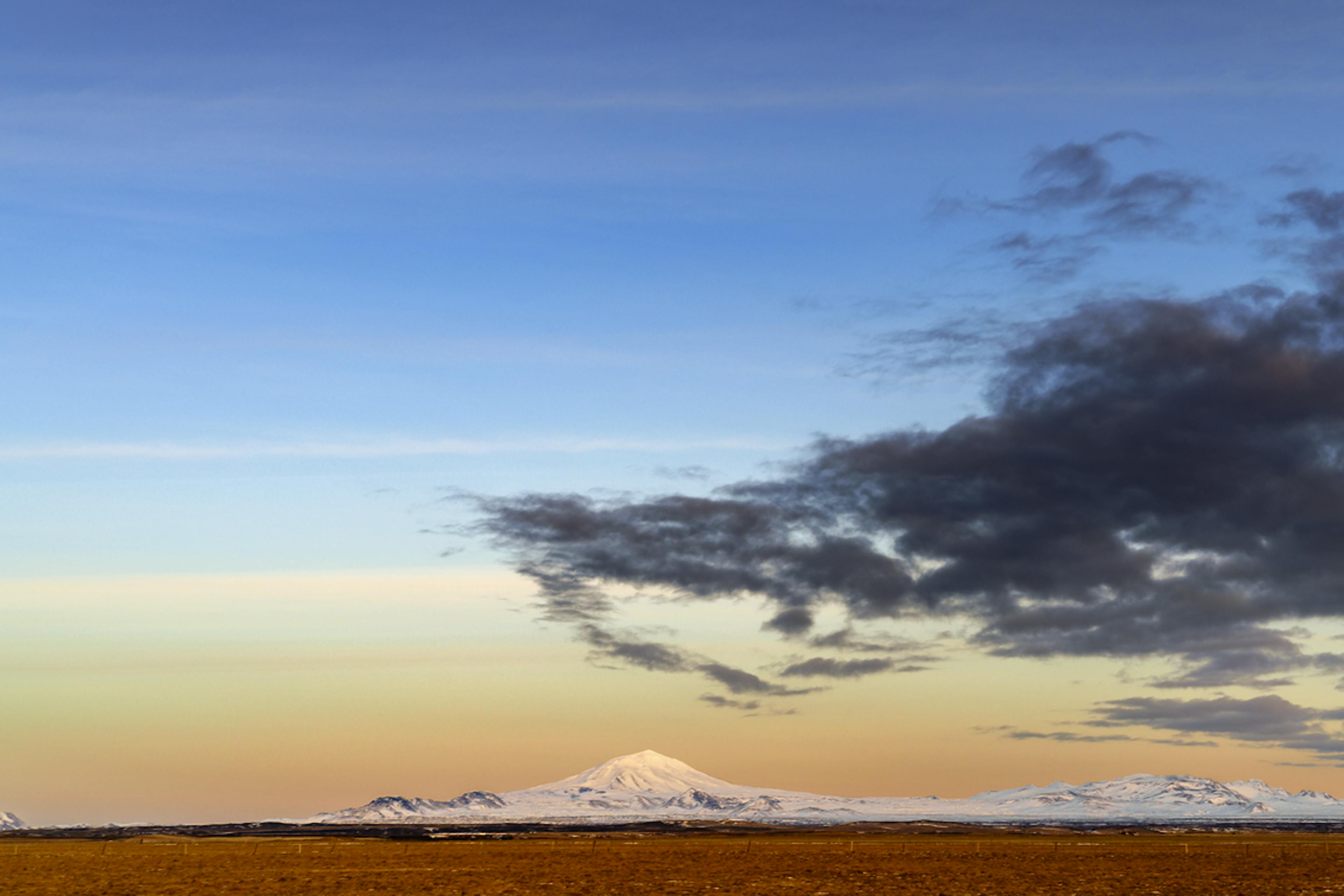 sunset with a composite volcano