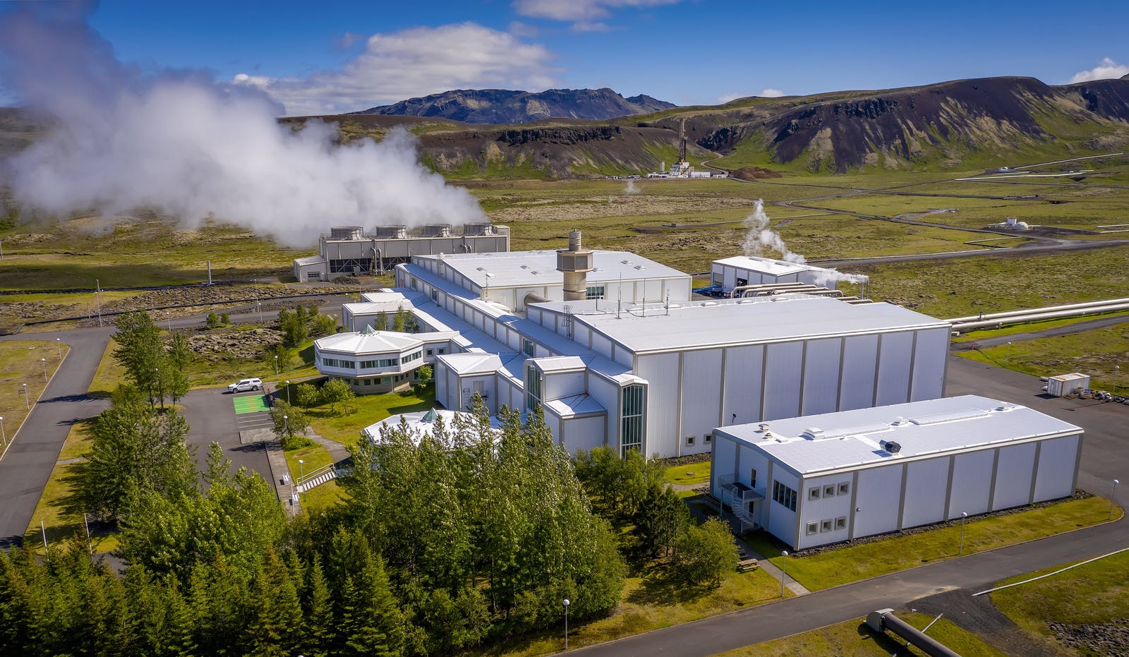 geothermal energy plant on a summer day
