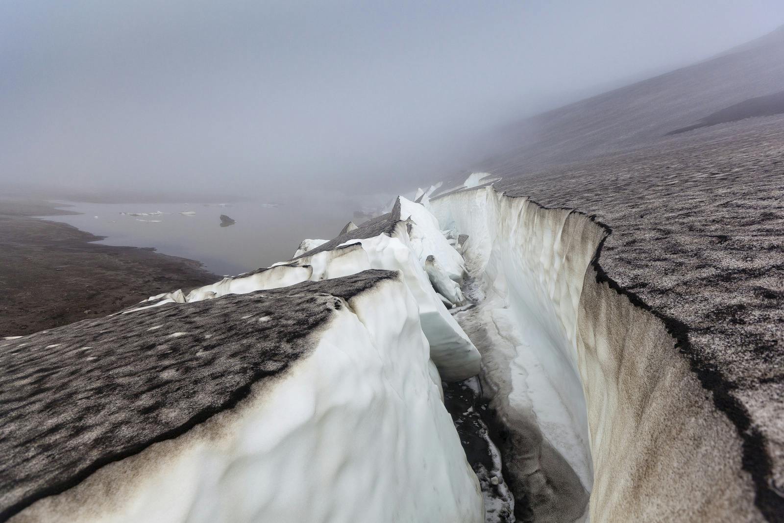 glacier split in the icelandic highlands