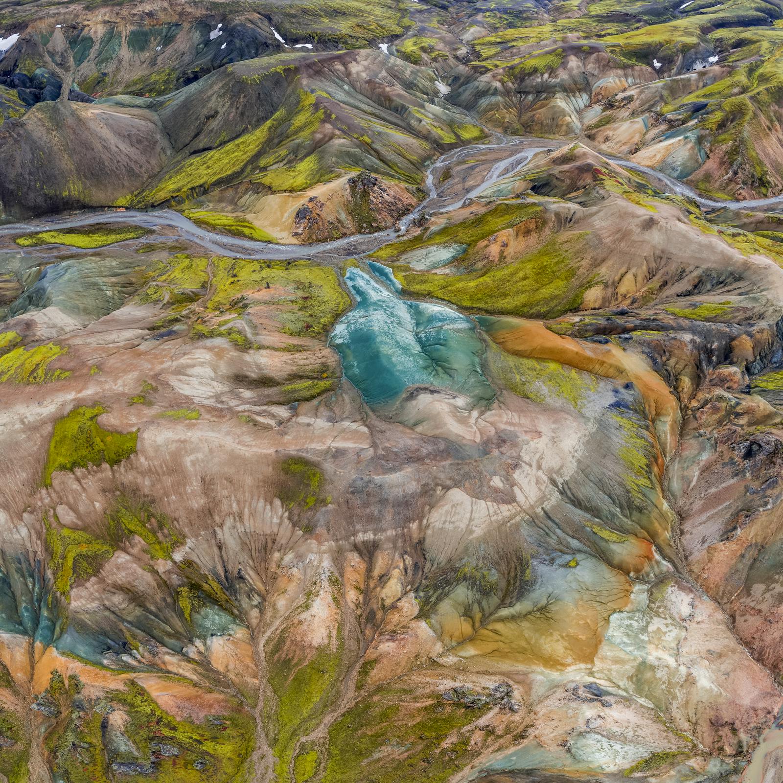 colorful landmannalaugar with hints of blue, green and orange