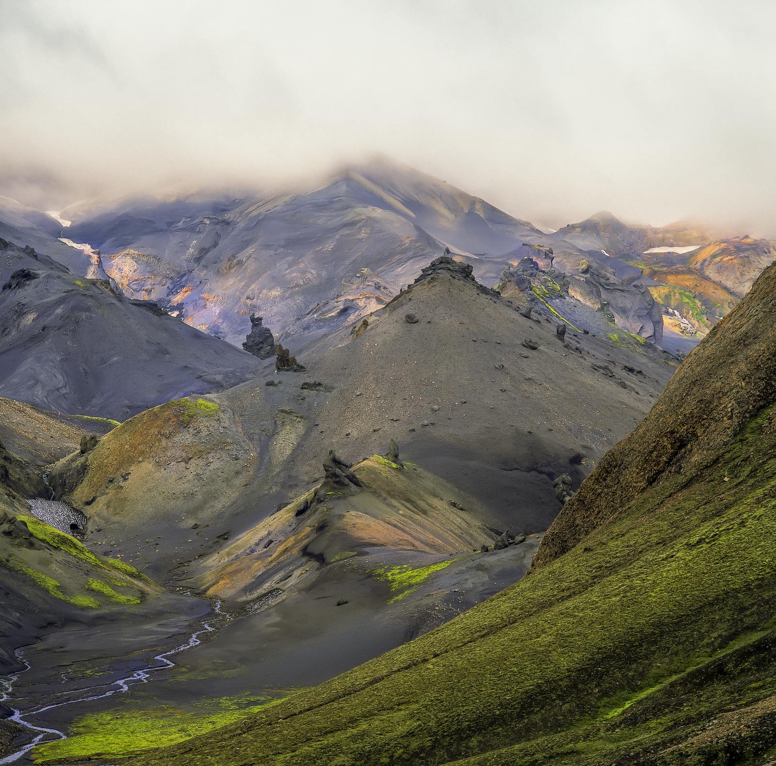 Torfajökull and surrounding mountains during the summer