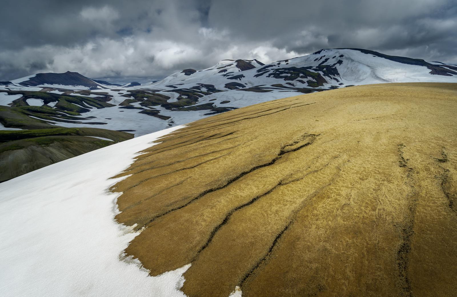 Torfajökull volcano with snow