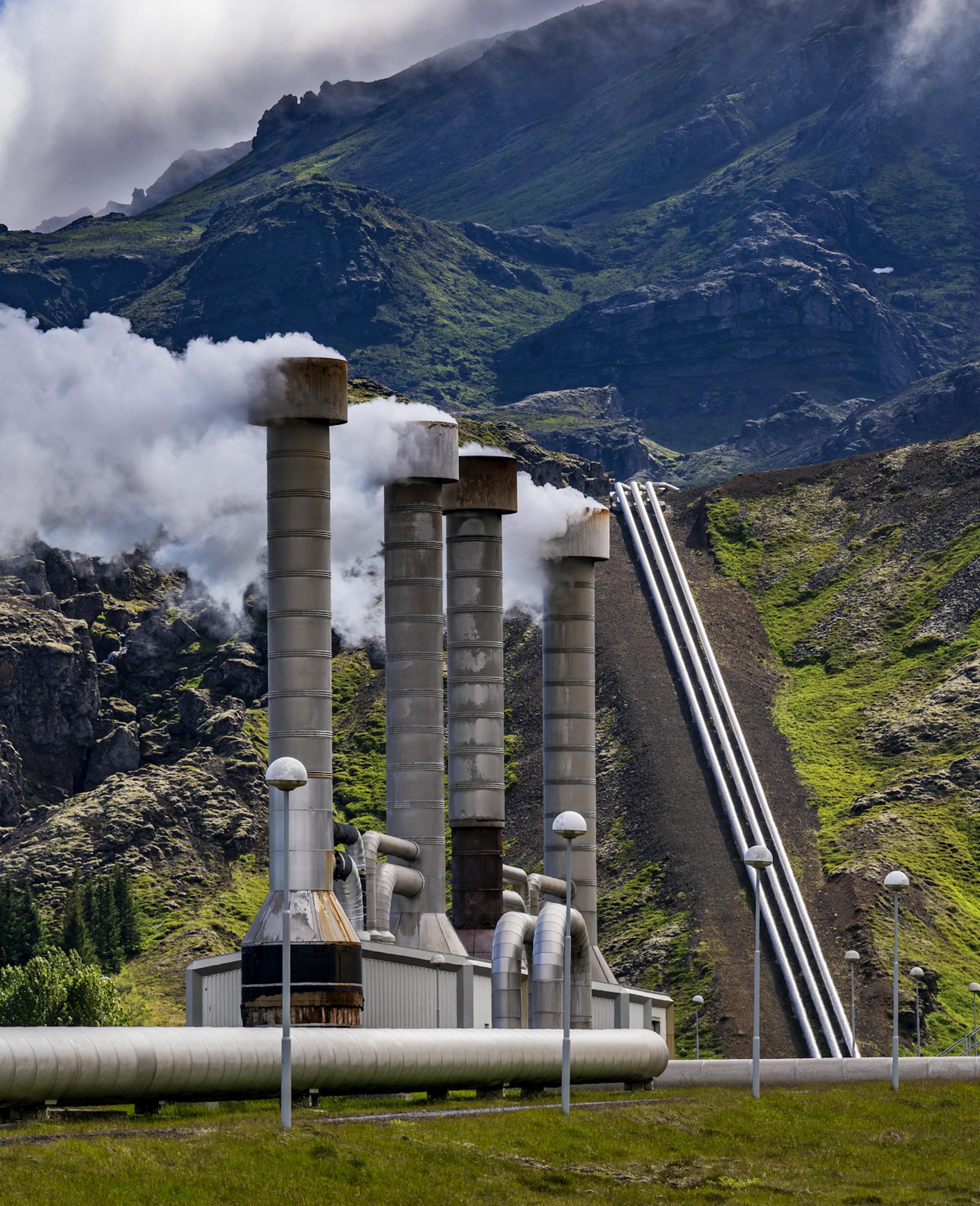 steam coming out from a water geo plant in iceland