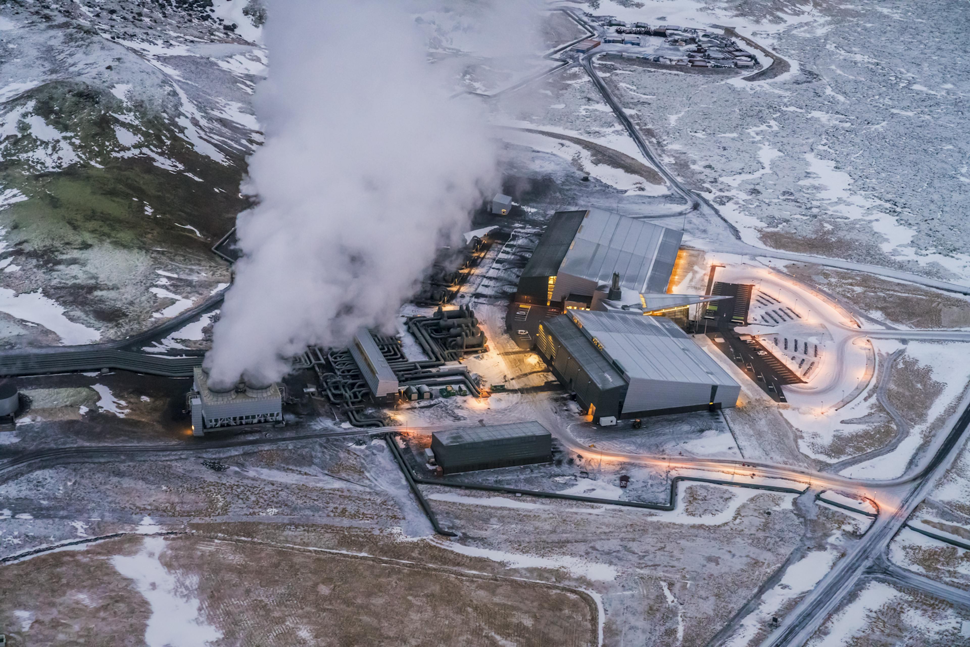 geothermal plant in the winter in iceland