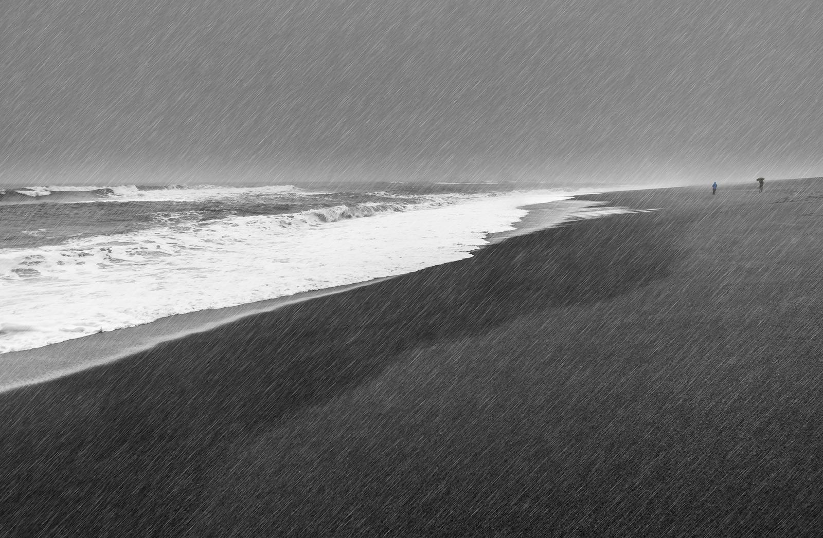 Black sand at Reynisfjara by the crashing waves