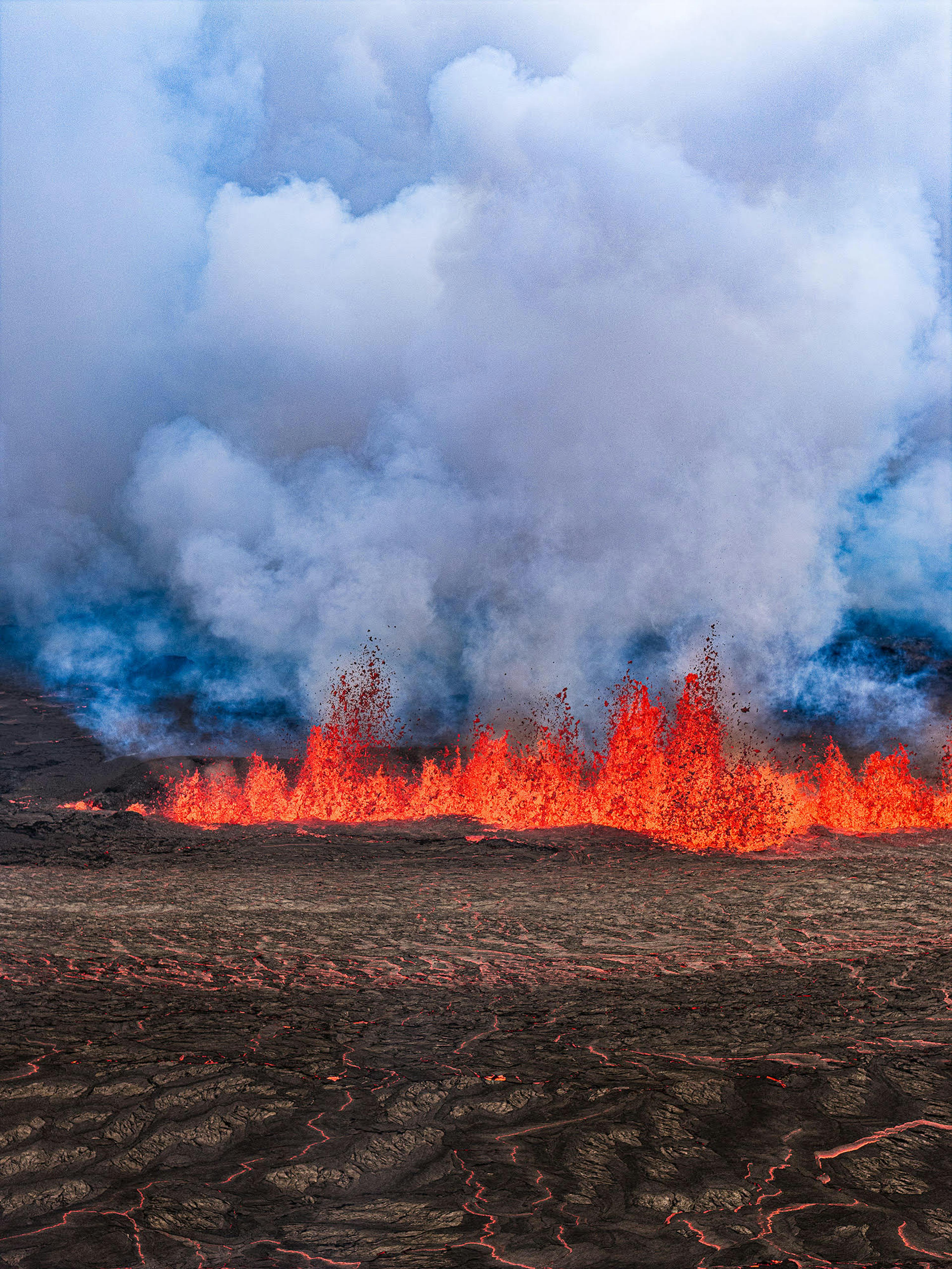 a close up of the lava spewing up from sundhnuka crater row eruption