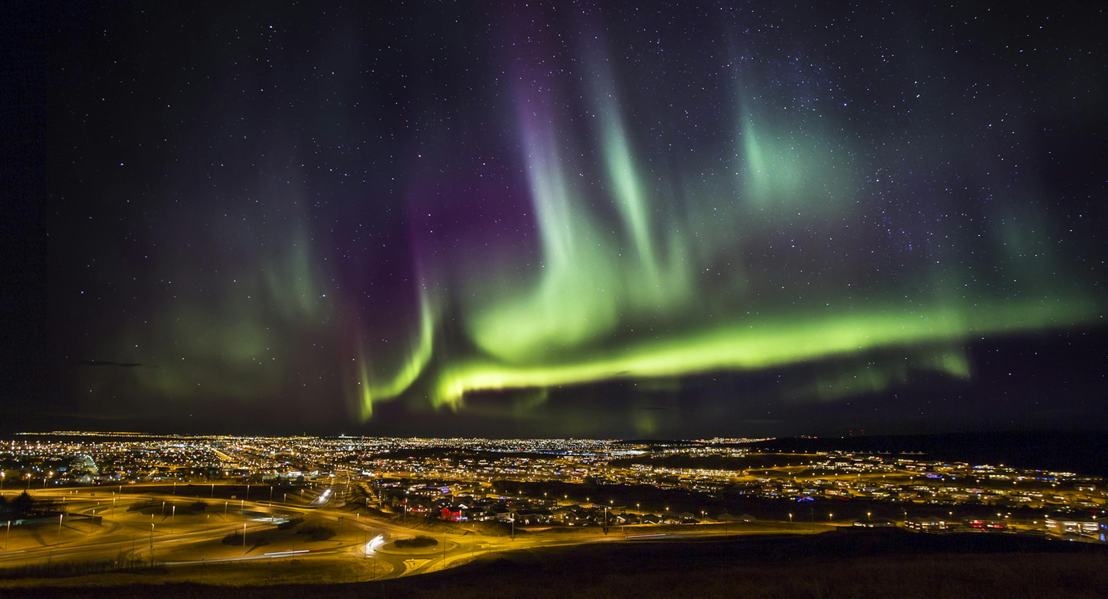 Northern lights above Reykjavik in October